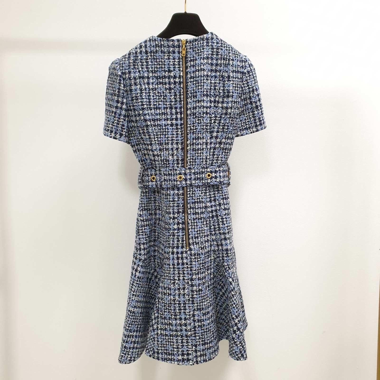 Louis Vuitton Blue Tweed Monogram Belted Dress  1