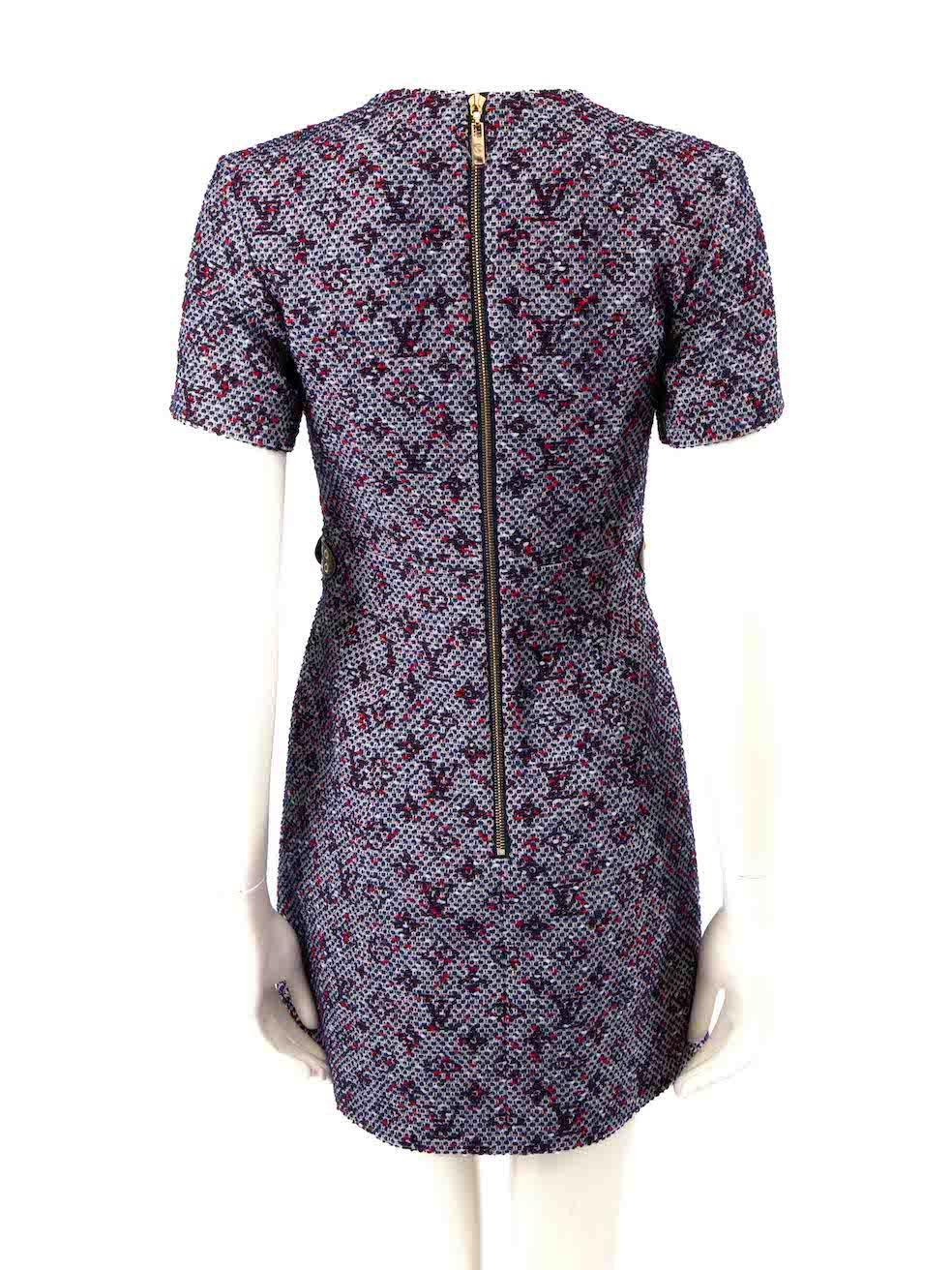 Louis Vuitton Blue Tweed Monogram Mini Dress Size XS In Excellent Condition For Sale In London, GB