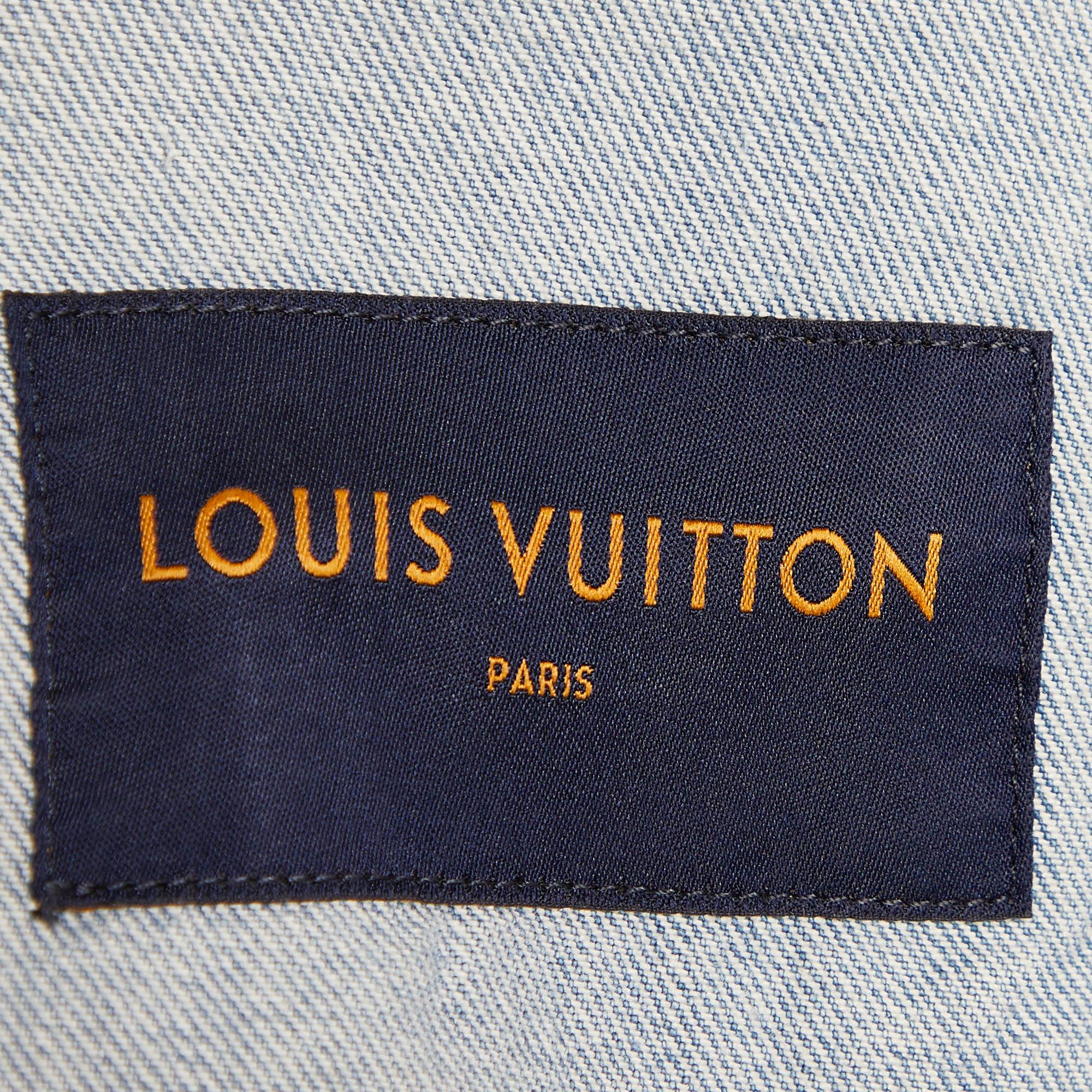 Louis Vuitton Blue Washed Denim Button Front Jacket XXL In Excellent Condition In Dubai, Al Qouz 2
