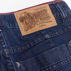 LOUIS VUITTON blue washed denim patchwork logo skinny motorcycle jeans FR34 XS