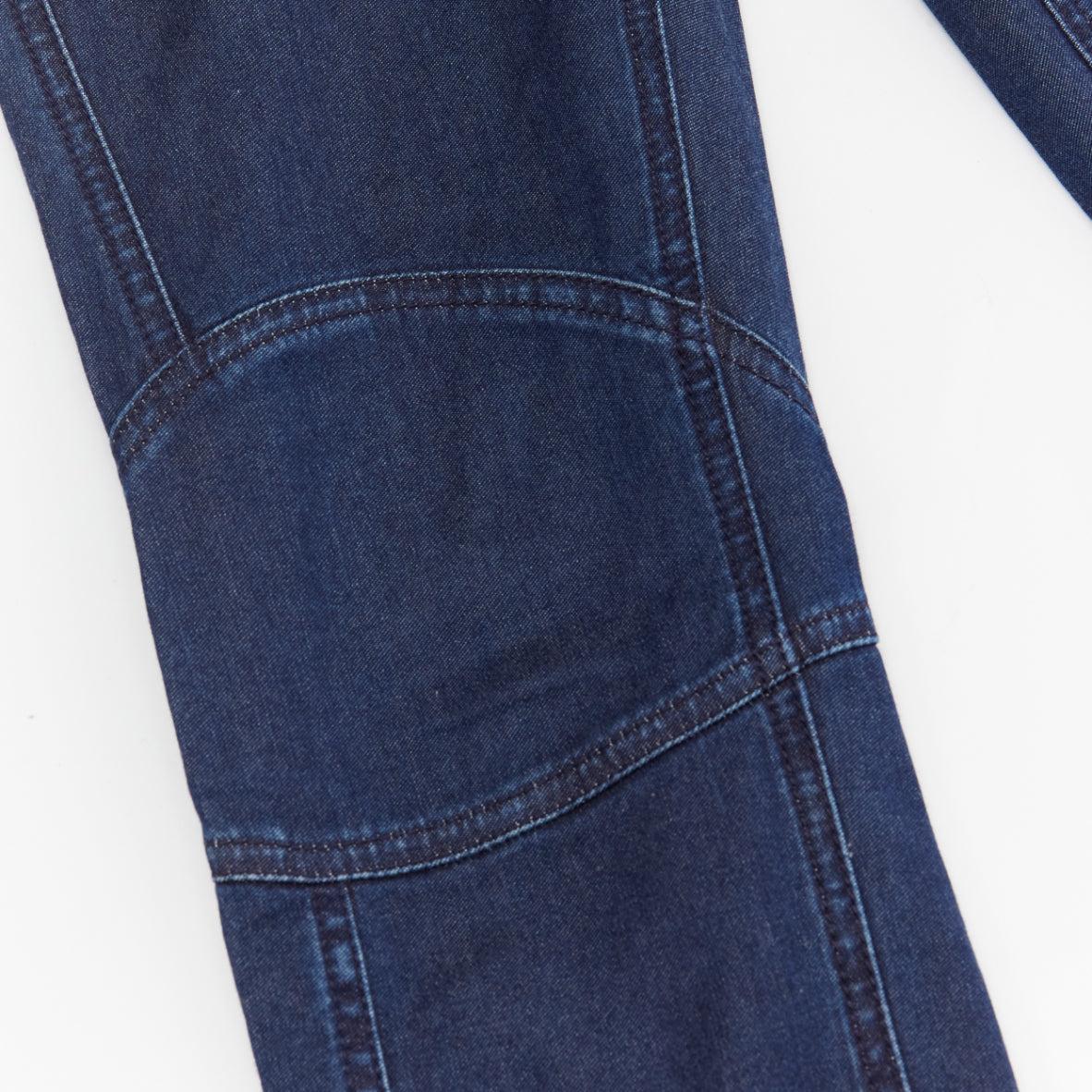 Women's LOUIS VUITTON blue washed denim patchwork logo skinny motorcycle jeans FR34 XS For Sale
