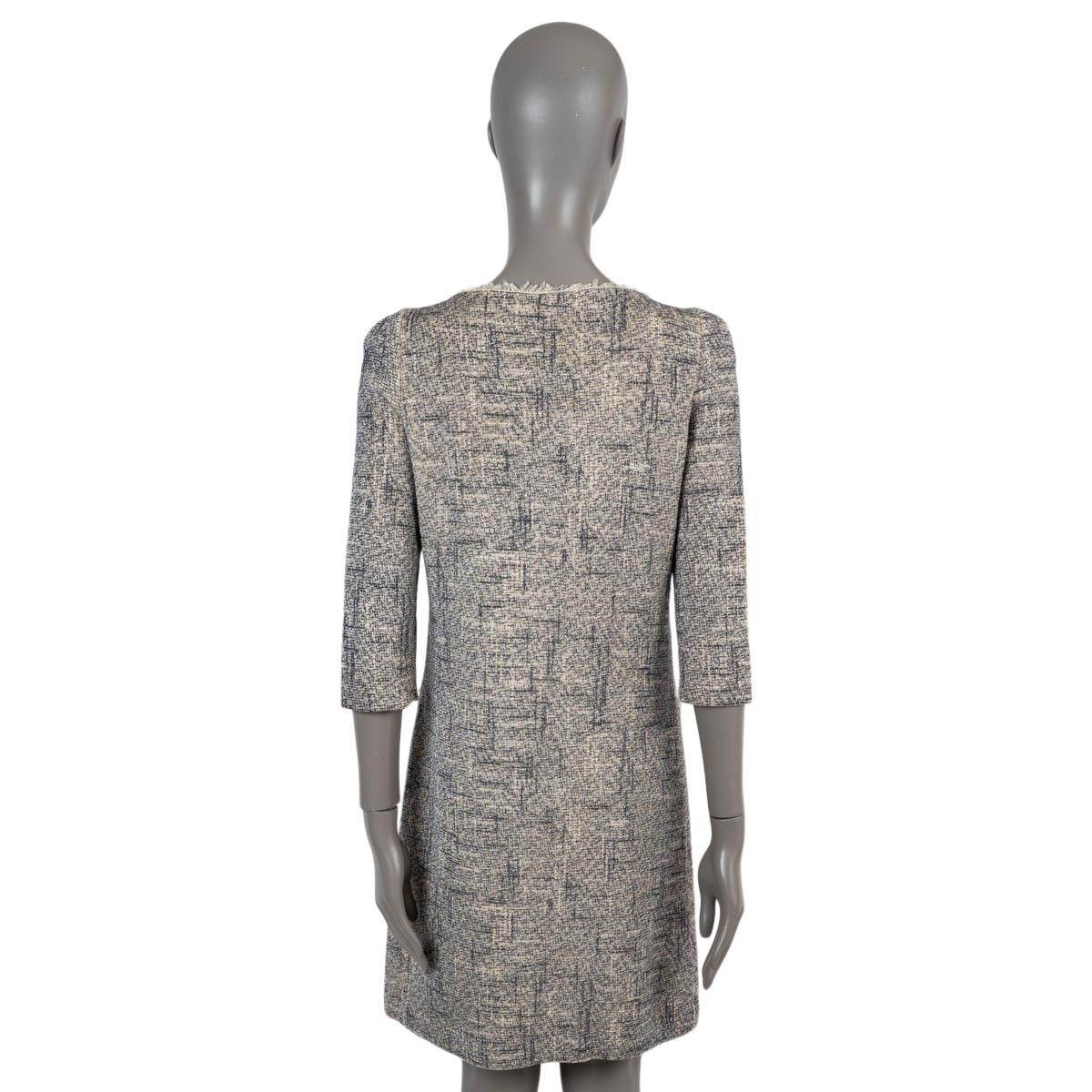 LOUIS VUITTON blue & white cotton 2014 FRAYED KNIT Dress M In Excellent Condition For Sale In Zürich, CH