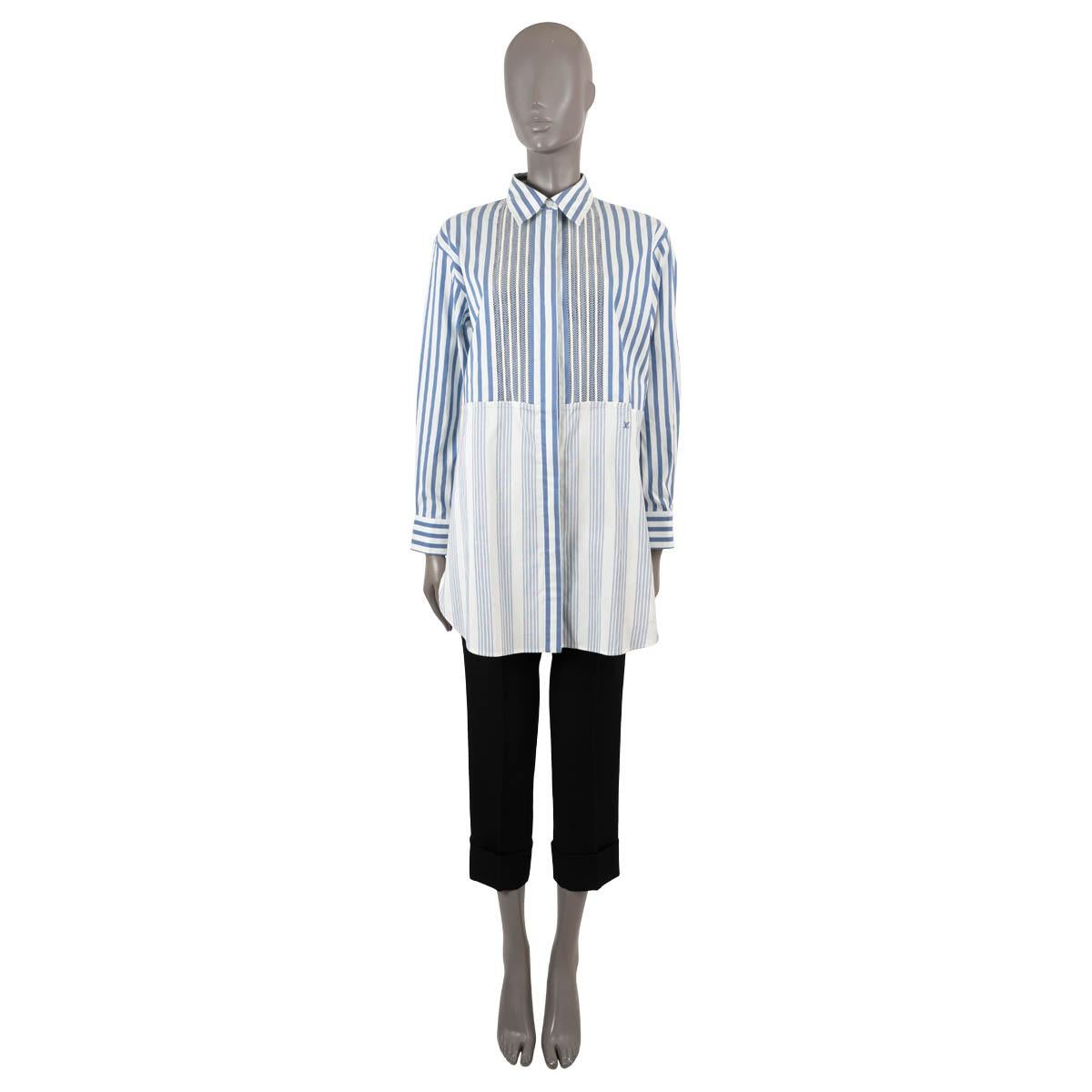 100% authentic Louis Vuitton panelled tunic shirt in blue and ivory cotton (77%) and silk (23%). Features pointelle stripes on the top front. Closes with concealed buttons on the front. Brand new with tags.

2020