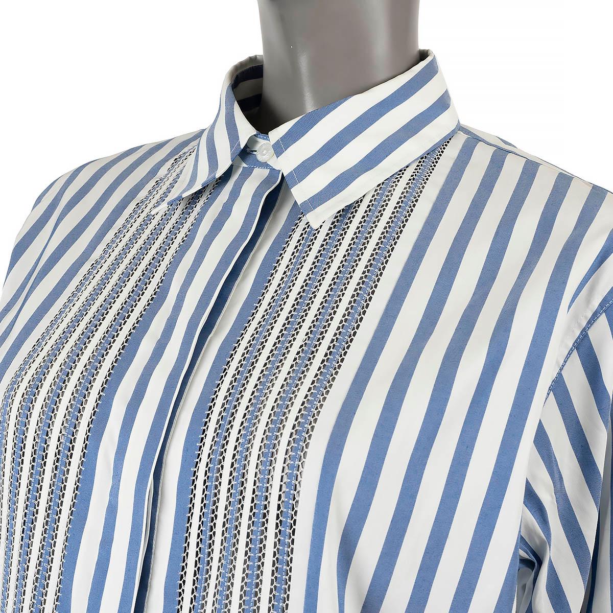 Women's LOUIS VUITTON blue & white cotton 2020 POINTELLE STRIPED TUNIC Shirt 36 XS For Sale
