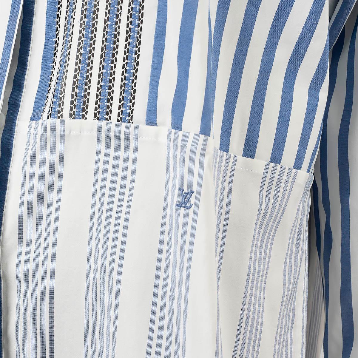 LOUIS VUITTON blue & white cotton 2020 POINTELLE STRIPED TUNIC Shirt 36 XS For Sale 1