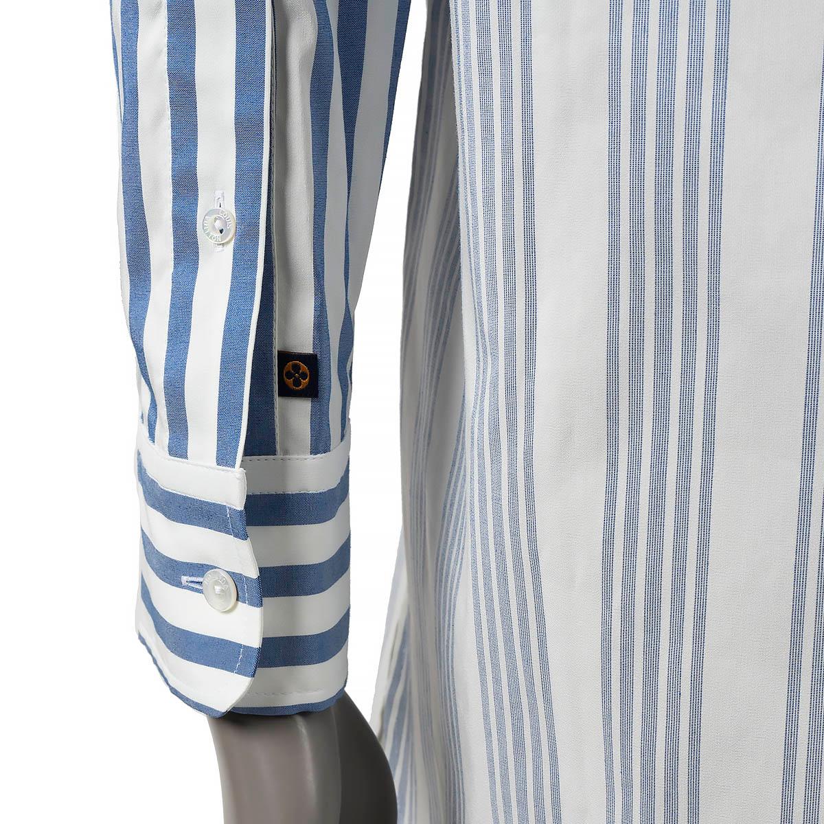 LOUIS VUITTON blue & white cotton 2020 POINTELLE STRIPED TUNIC Shirt 36 XS For Sale 2