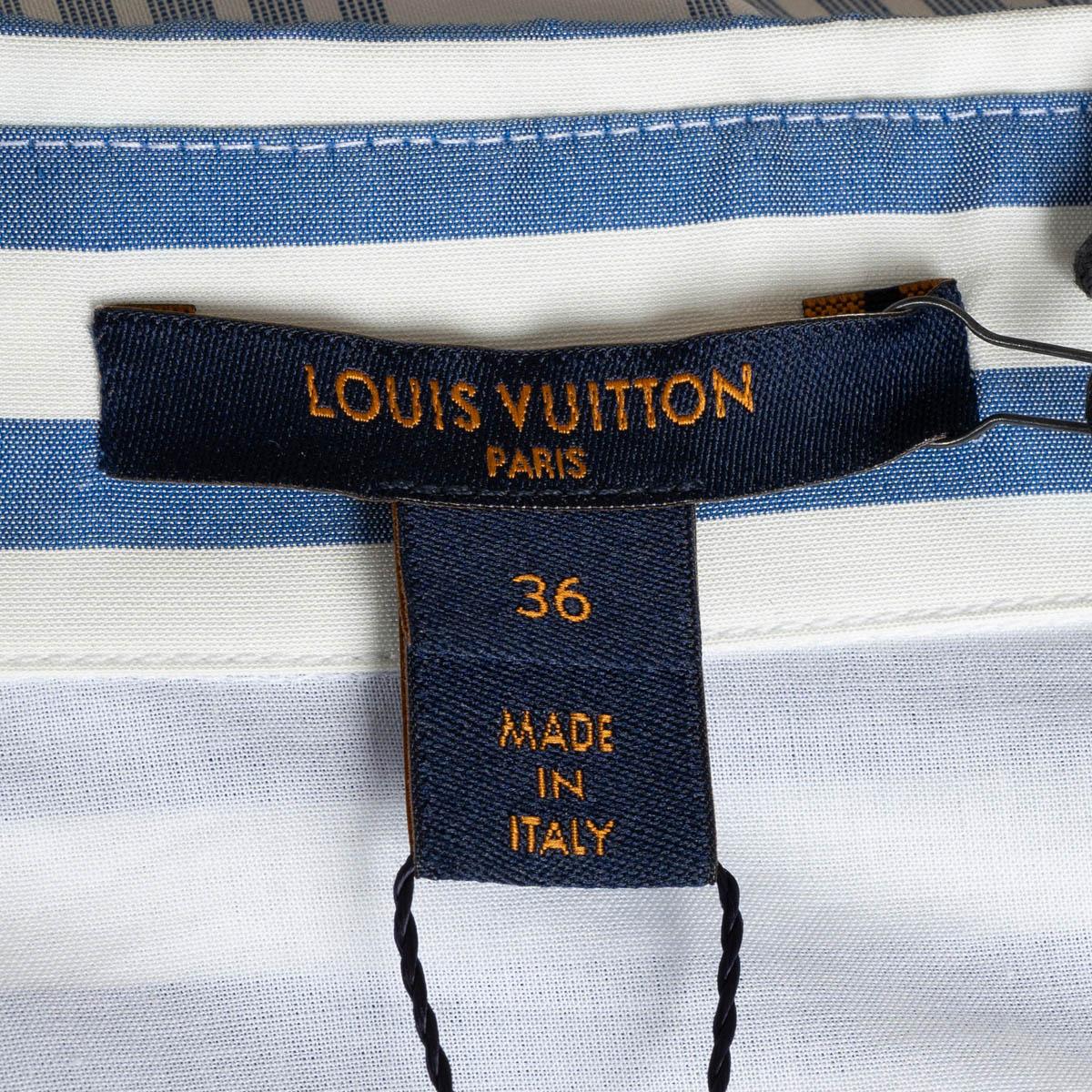 LOUIS VUITTON blue & white cotton 2020 POINTELLE STRIPED TUNIC Shirt 36 XS For Sale 3