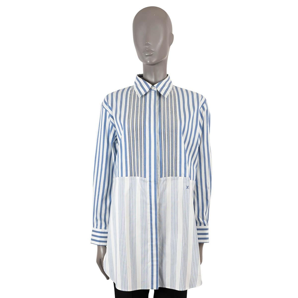 LOUIS VUITTON blue & white cotton 2020 POINTELLE STRIPED TUNIC Shirt 36 XS For Sale