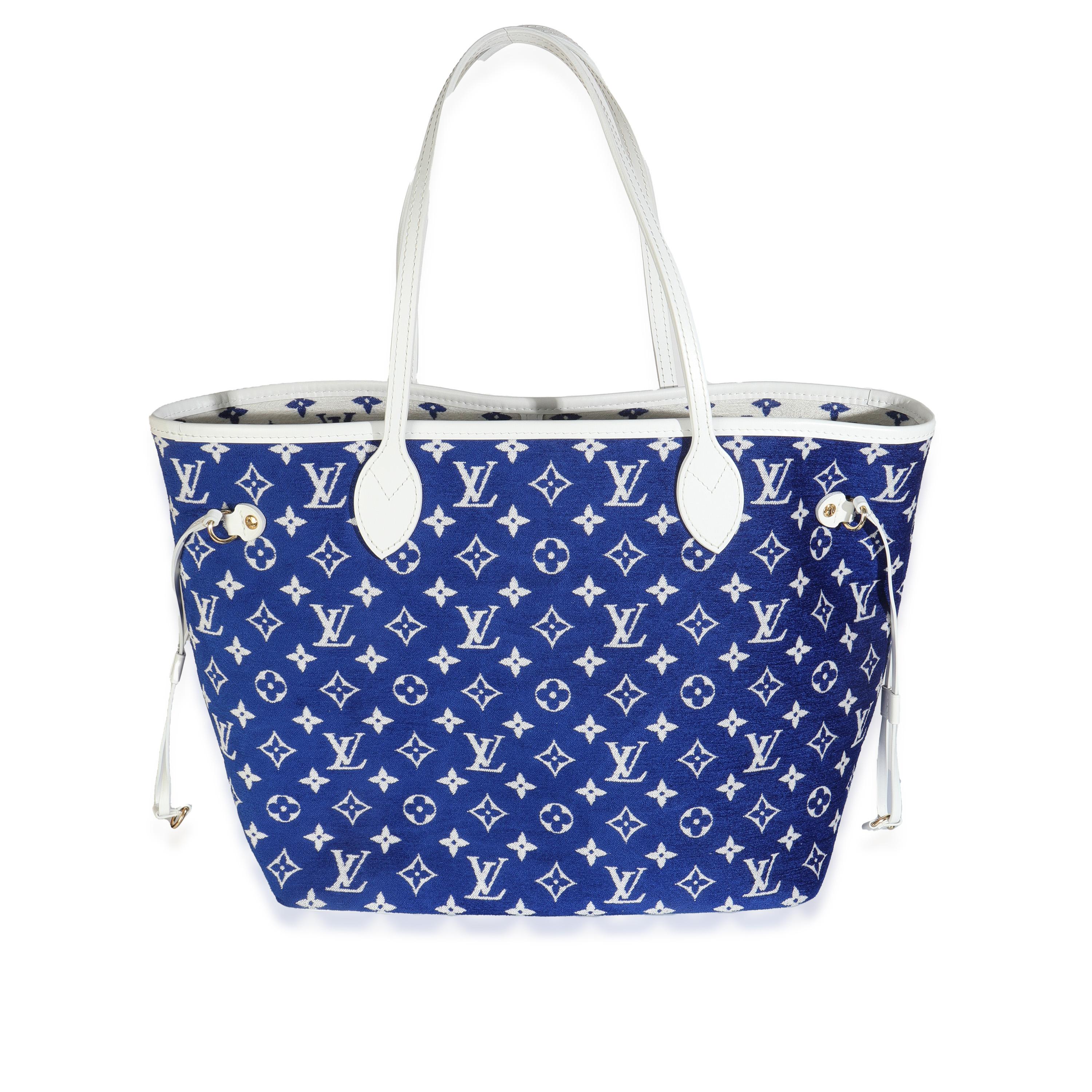 Viola Louis Vuitton Blu Bianco Jacquard Velluto Monogram LV Match Neverfull MM in vendita