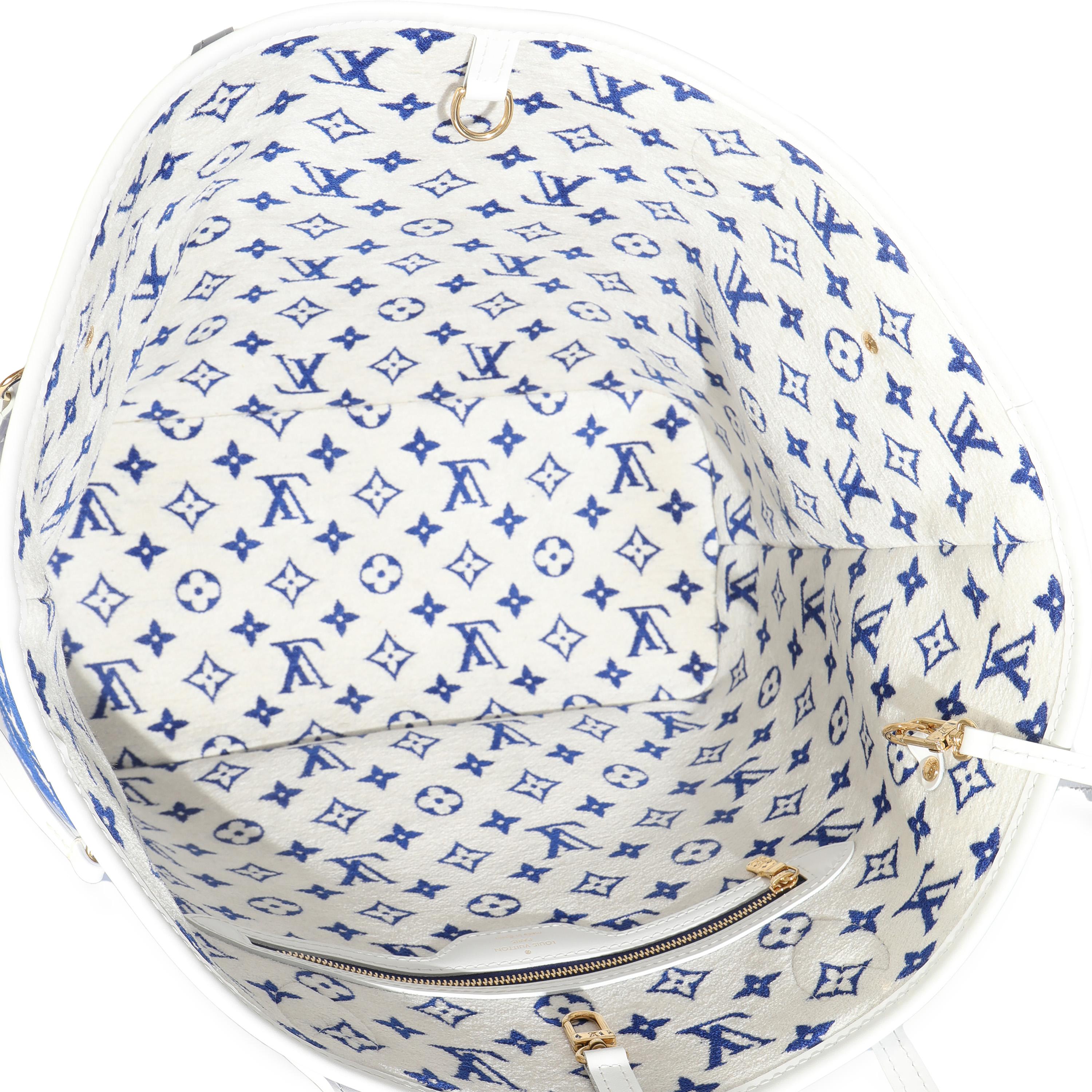 Donna Louis Vuitton Blu Bianco Jacquard Velluto Monogram LV Match Neverfull MM in vendita