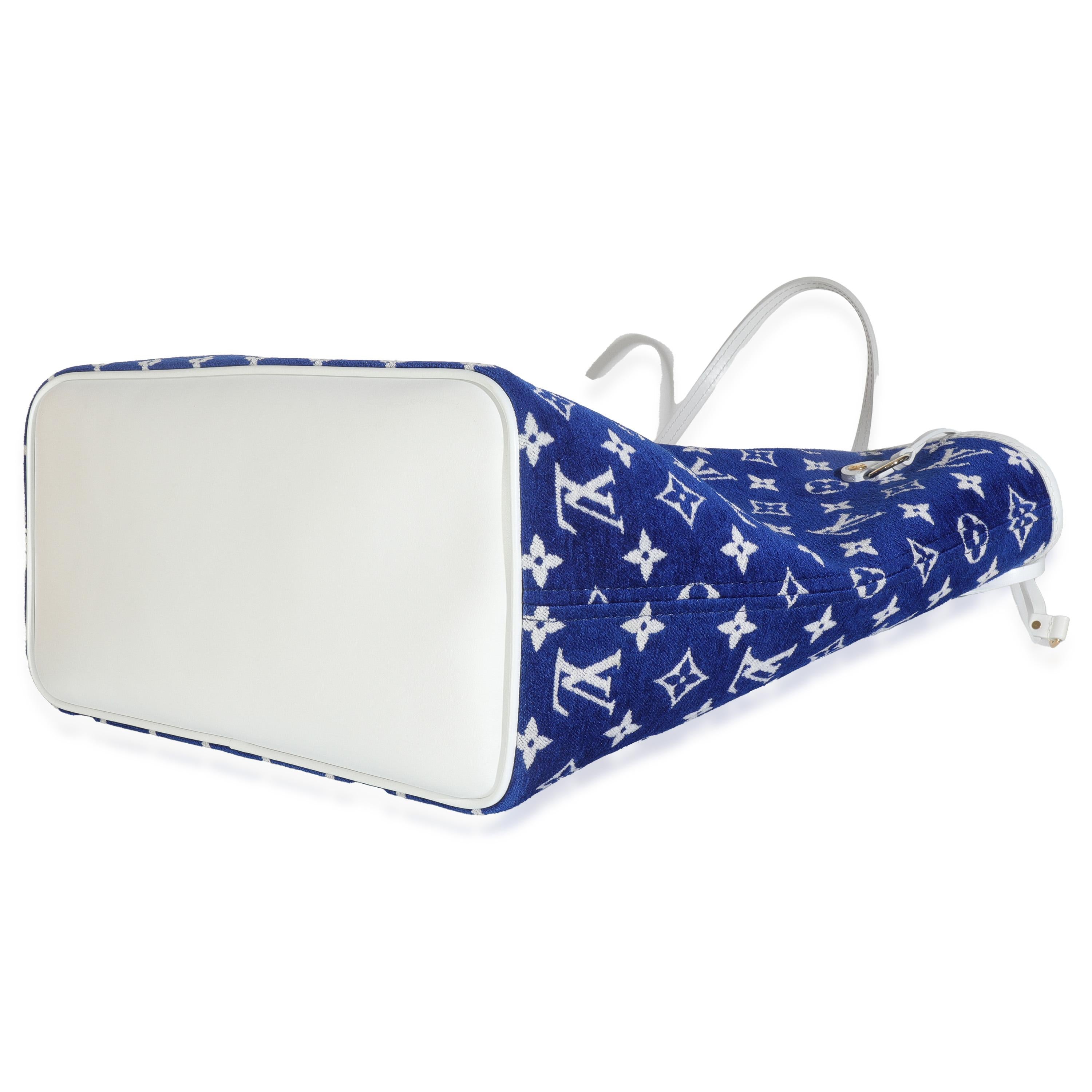 Louis Vuitton Blu Bianco Jacquard Velluto Monogram LV Match Neverfull MM in vendita 2