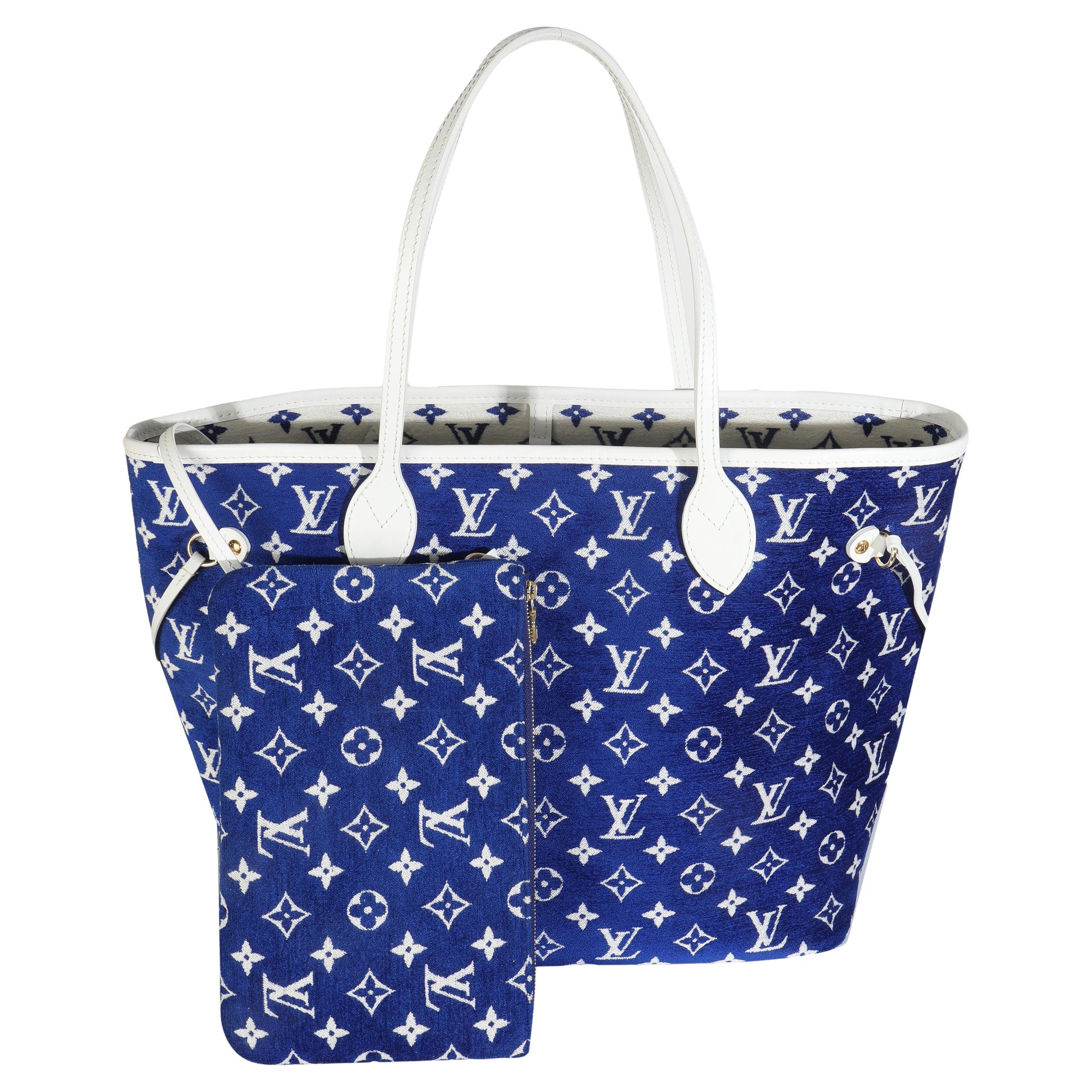 Louis Vuitton Blue White Jacquard Velvet Monogram LV Match Neverfull MM