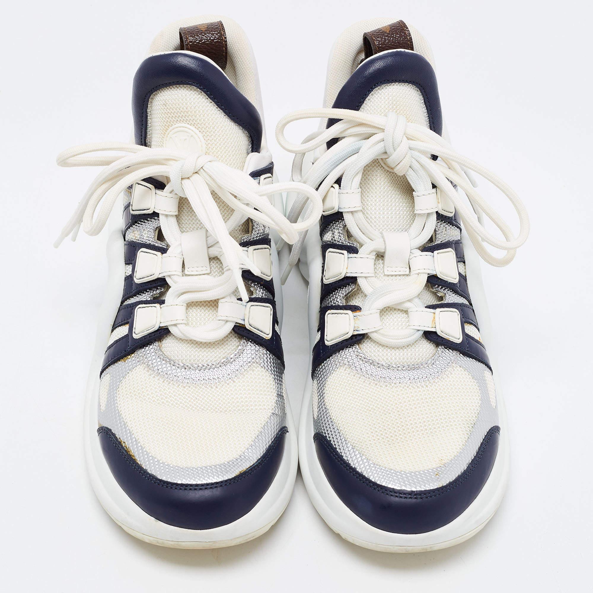 Louis Vuitton Blue/White Leather and Mesh Arclight Low Top Sneakers Size 37 3