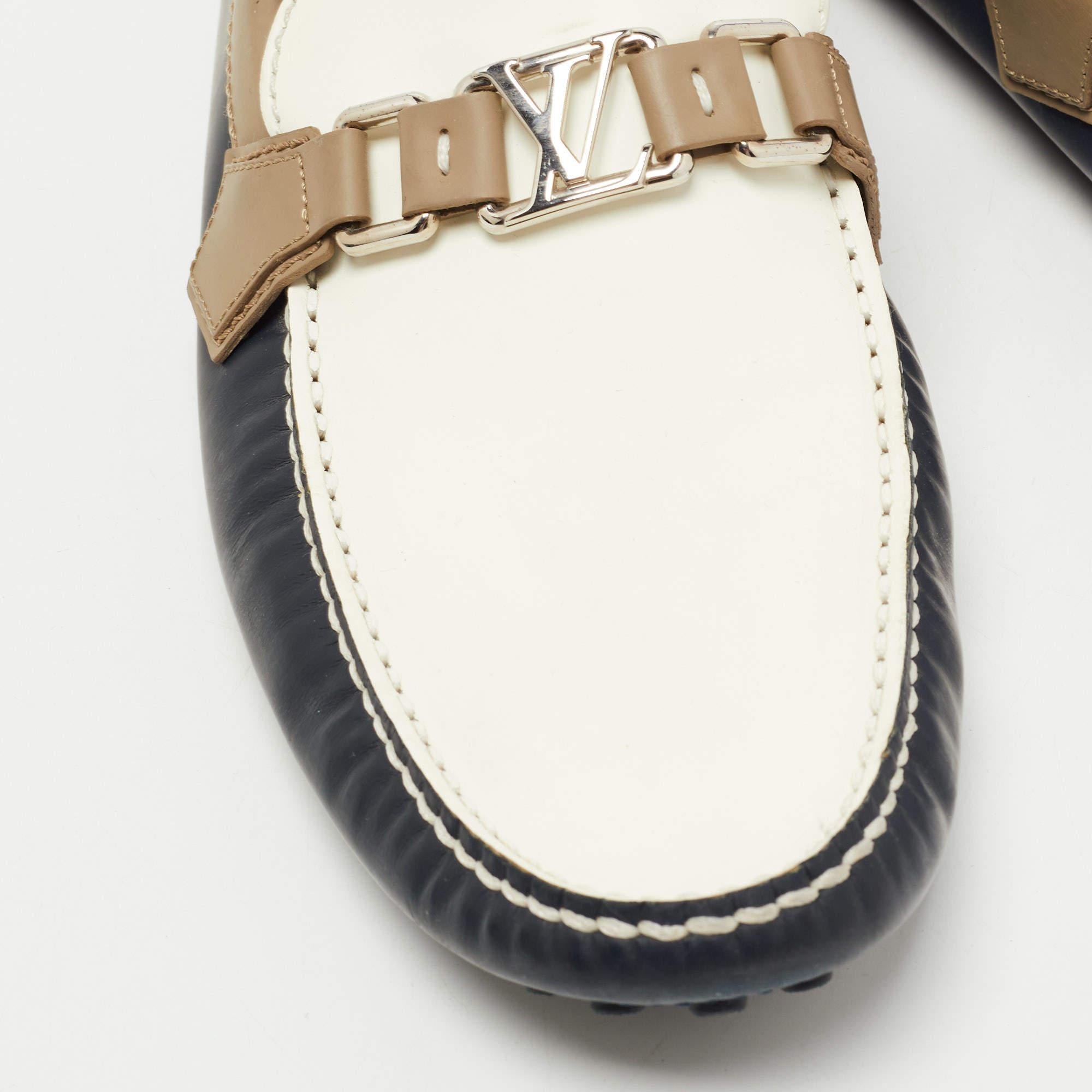 Men's Louis Vuitton Blue/White Leather Hockenheim Slip On Loafers Size 43