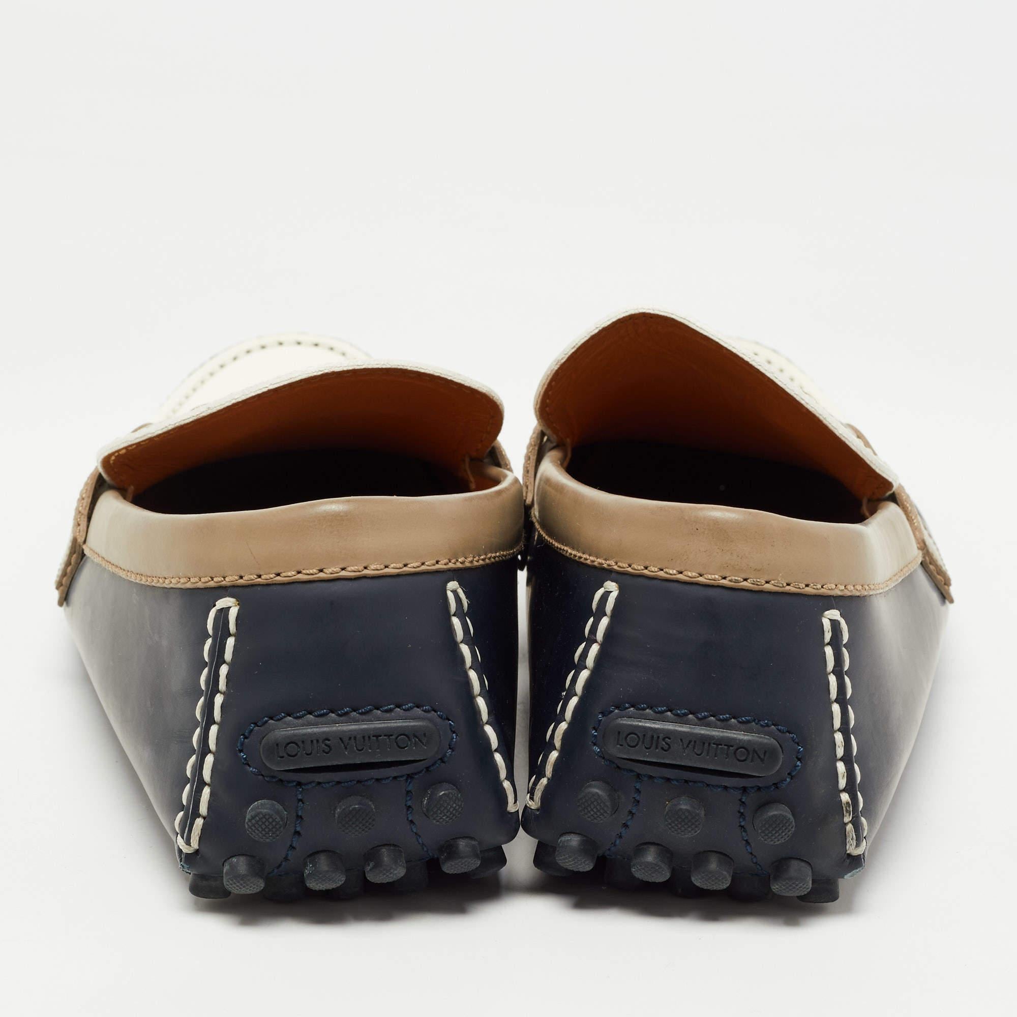 Louis Vuitton Blue/White Leather Hockenheim Slip On Loafers Size 43 1