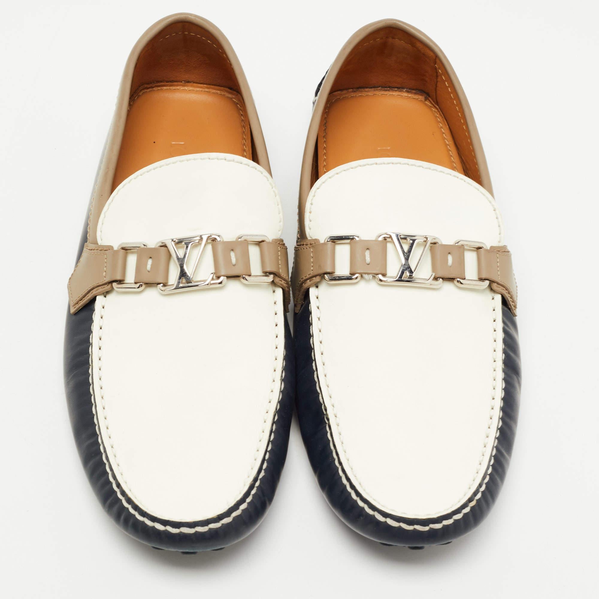 Louis Vuitton Blue/White Leather Hockenheim Slip On Loafers Size 43 2