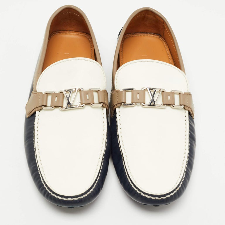 Louis Vuitton Blue/White Leather Hockenheim Slip On Loafers Size 43 For Sale  at 1stDibs