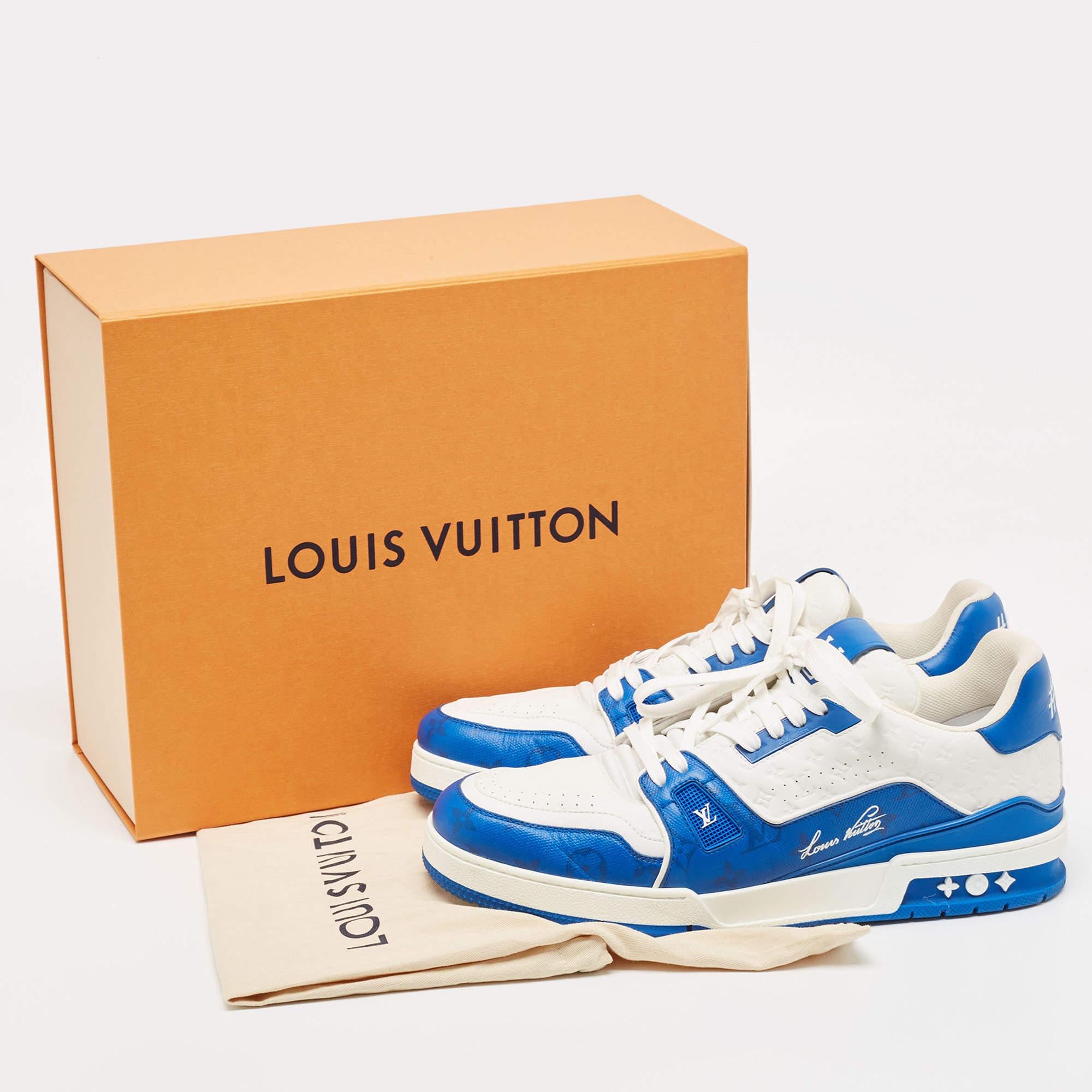 Men's Louis Vuitton Blue/White Leather LV Trainer Sneakers Size 45
