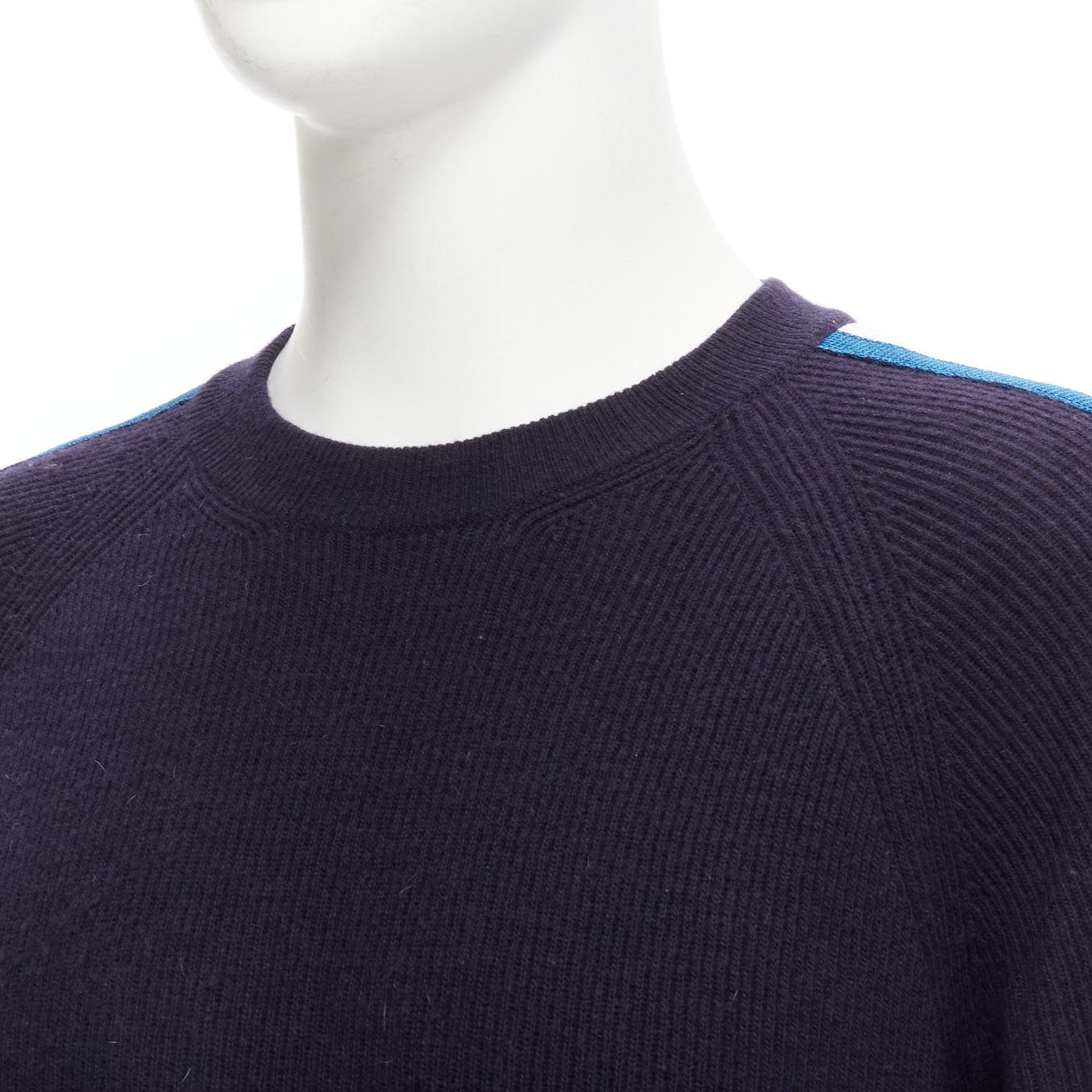 LOUIS VUITTON blue white LV logo trim navy wool cashmere raglan sweater M For Sale 1