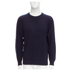 LOUIS VUITTON blue white LV logo trim navy wool cashmere raglan sweater M