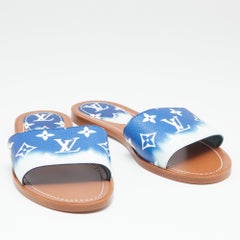 Louis Vuitton Blue/White Monogram Canvas Escale Lock It Flat Mules Size 38