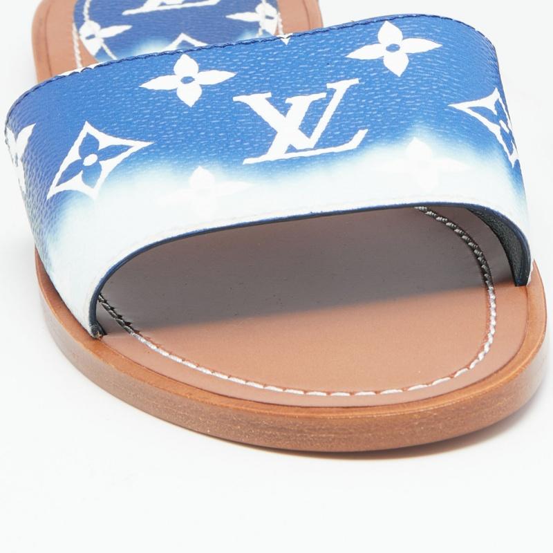 Louis Vuitton Blue/White Monogram Canvas Escale Lock It Flat Mules Size 38 1