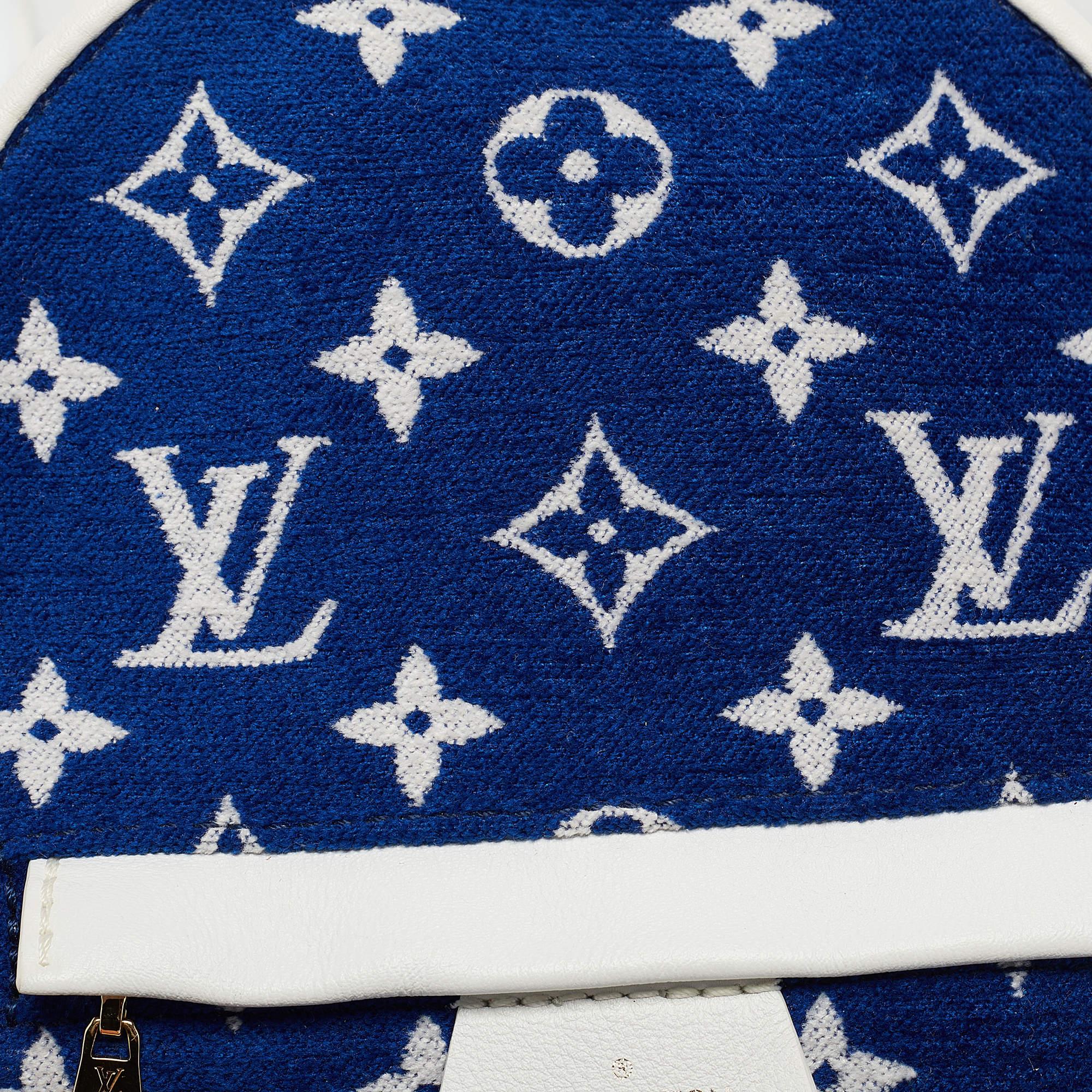 Women's Louis Vuitton Blue/White Monogram Velvet and Leather Palm Springs Backpack For Sale