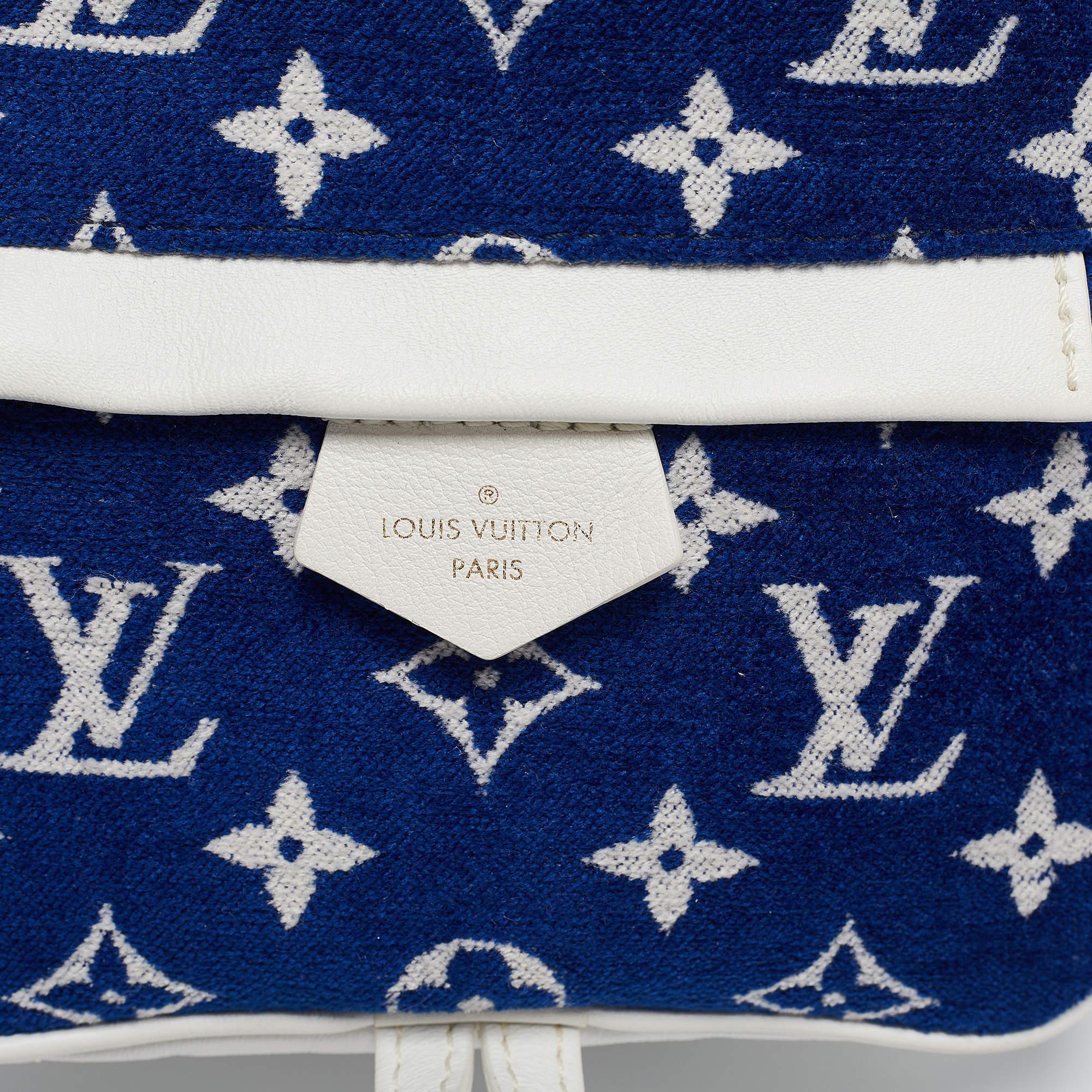 Louis Vuitton Blue/White Monogram Velvet and Leather Palm Springs Backpack For Sale 1
