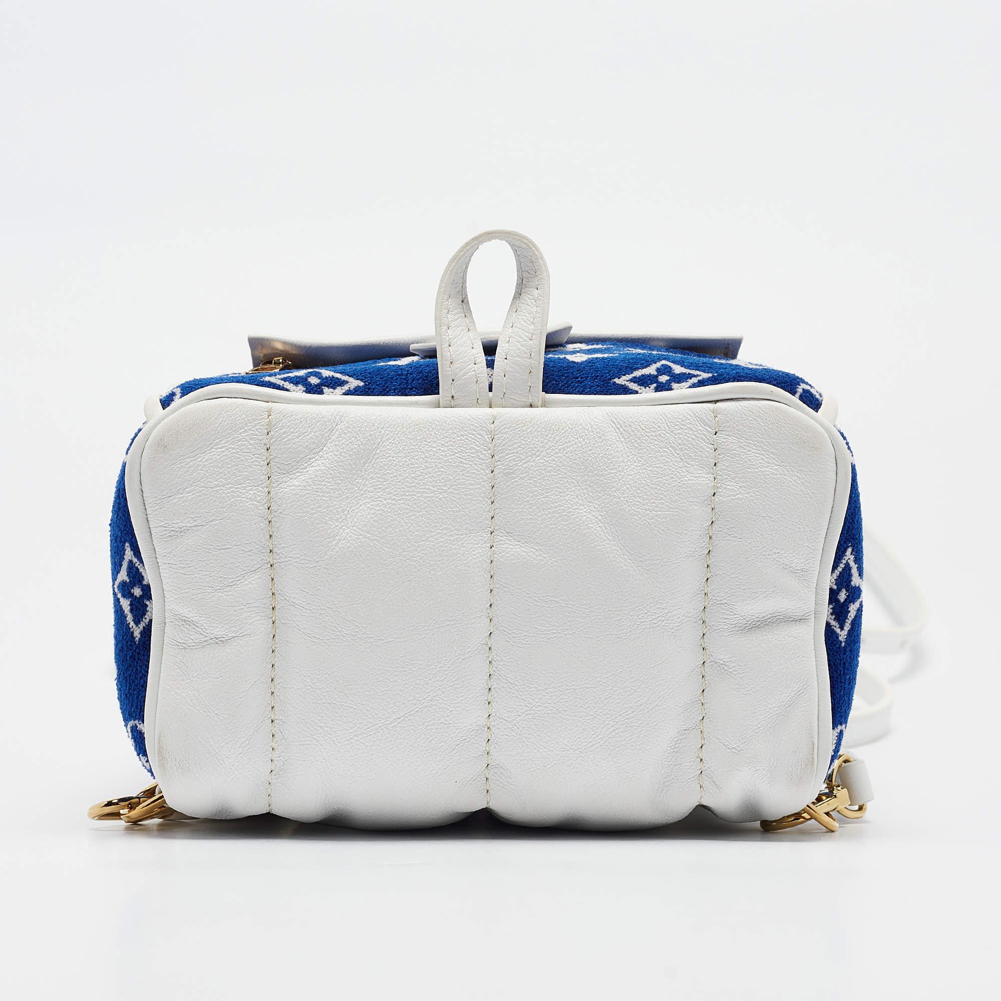 Louis Vuitton Blue/White Monogram Velvet and Leather Palm Springs Backpack For Sale 2