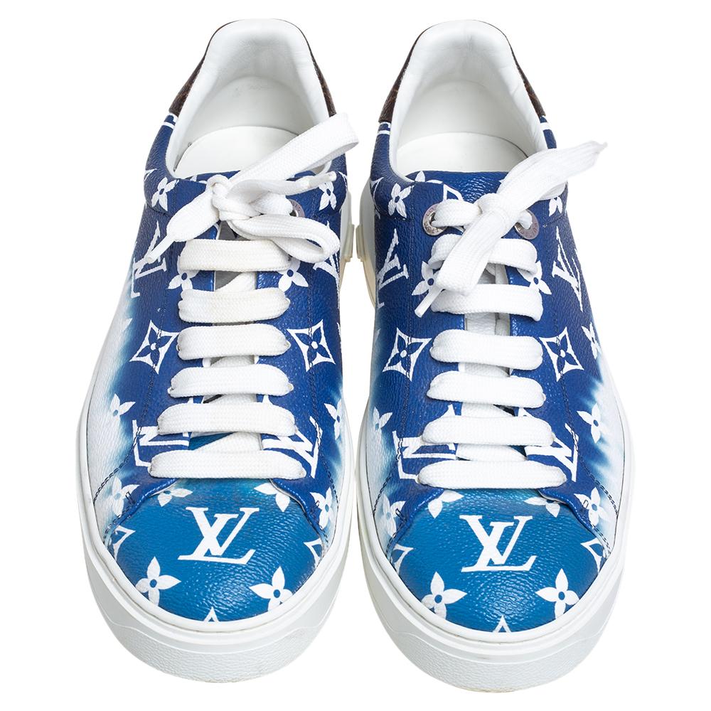 Louis Vuitton Blau/Weiß Patent Monogramm Canvas Escale Time Out Turnschuhe Größe 40 4