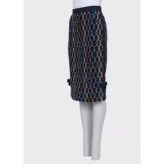 Louis Vuitton Blue Wool Midi Skirt FR 36 with Geometric Pattern