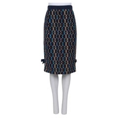 Louis Vuitton Blue Wool Midi Skirt FR 36 with Geometric Pattern