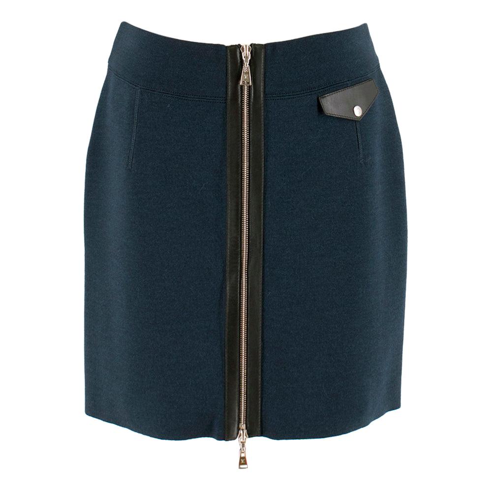 Louis Vuitton Blue Wool Short Zip Front Mini Skirt  SIZE M For Sale