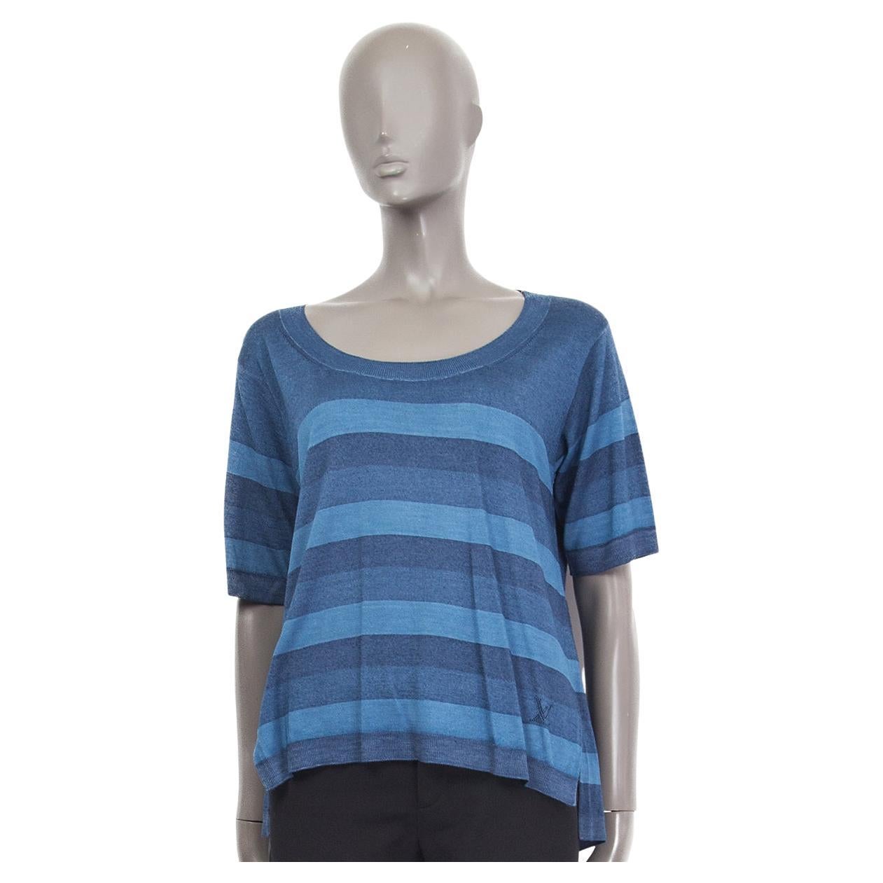Louis Vuitton Blue Wool & Silk Striped Knit T-Shirt Shirt M