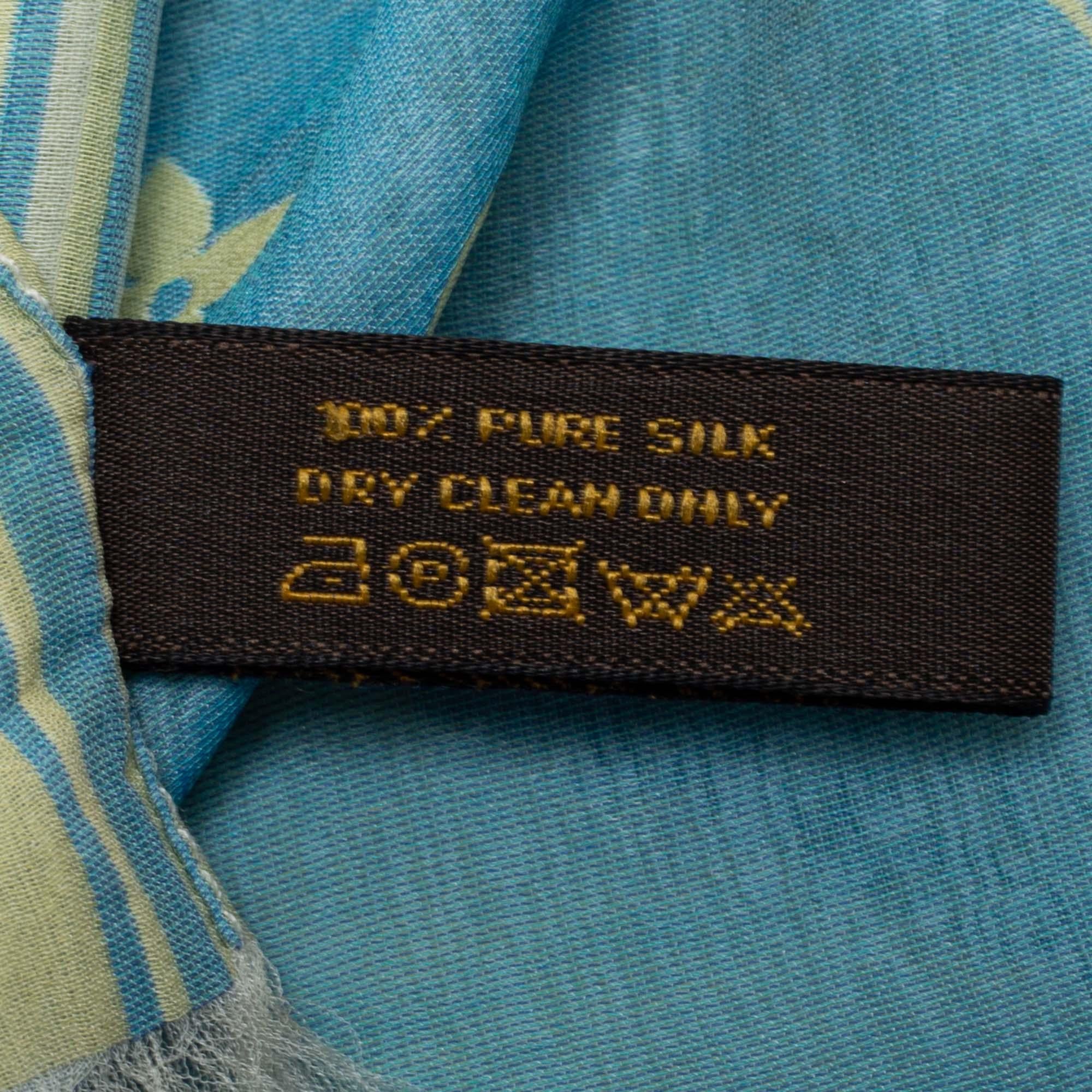 Gray Louis Vuitton Blue & Yellow Monogrammed Silk Scarf