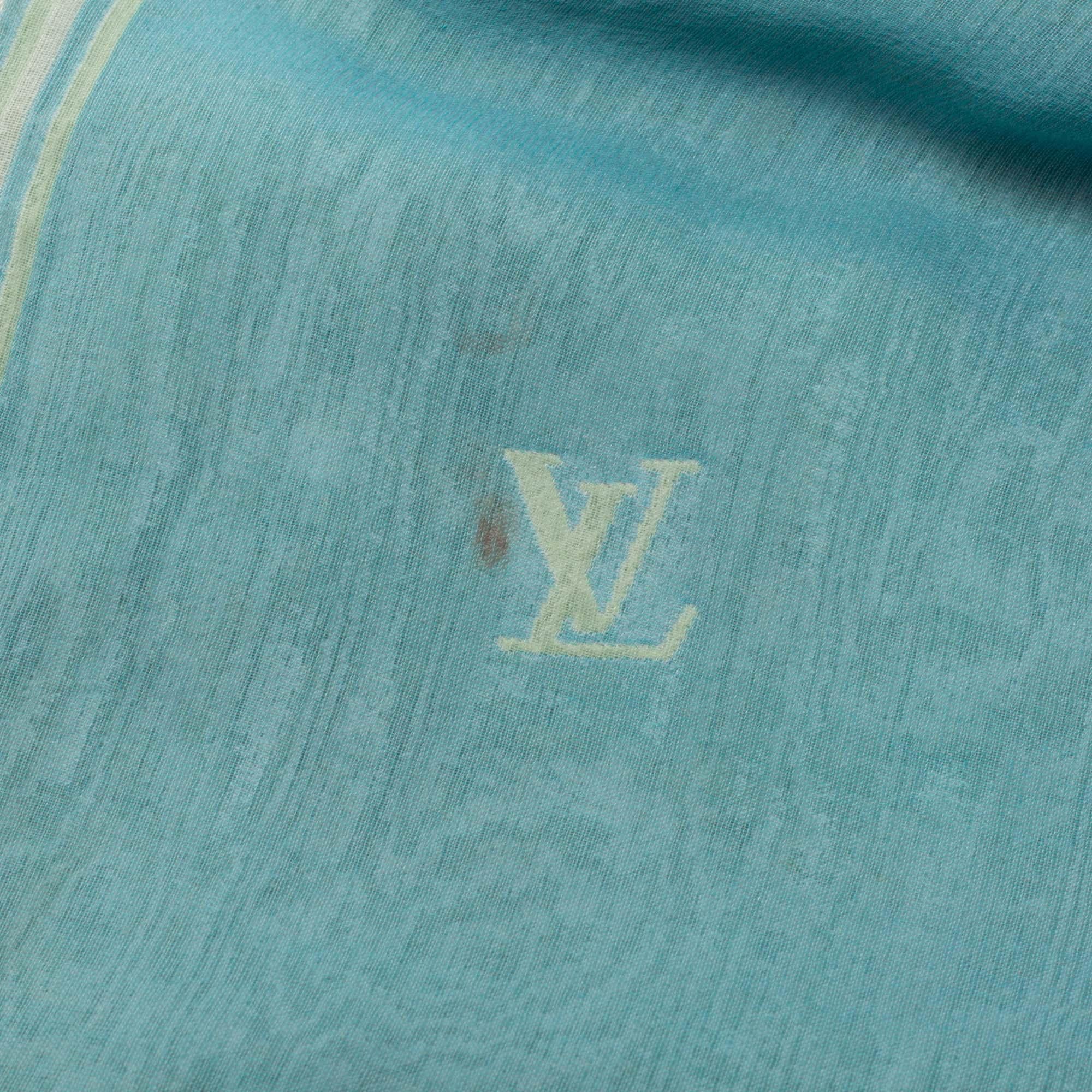 Louis Vuitton Blue & Yellow Monogrammed Silk Scarf In Good Condition In Dubai, Al Qouz 2