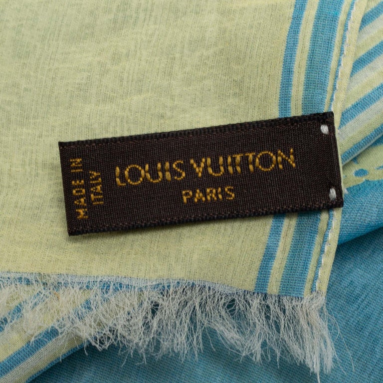 Louis Vuitton Blue and Yellow Monogrammed Silk Scarf For Sale at 1stDibs