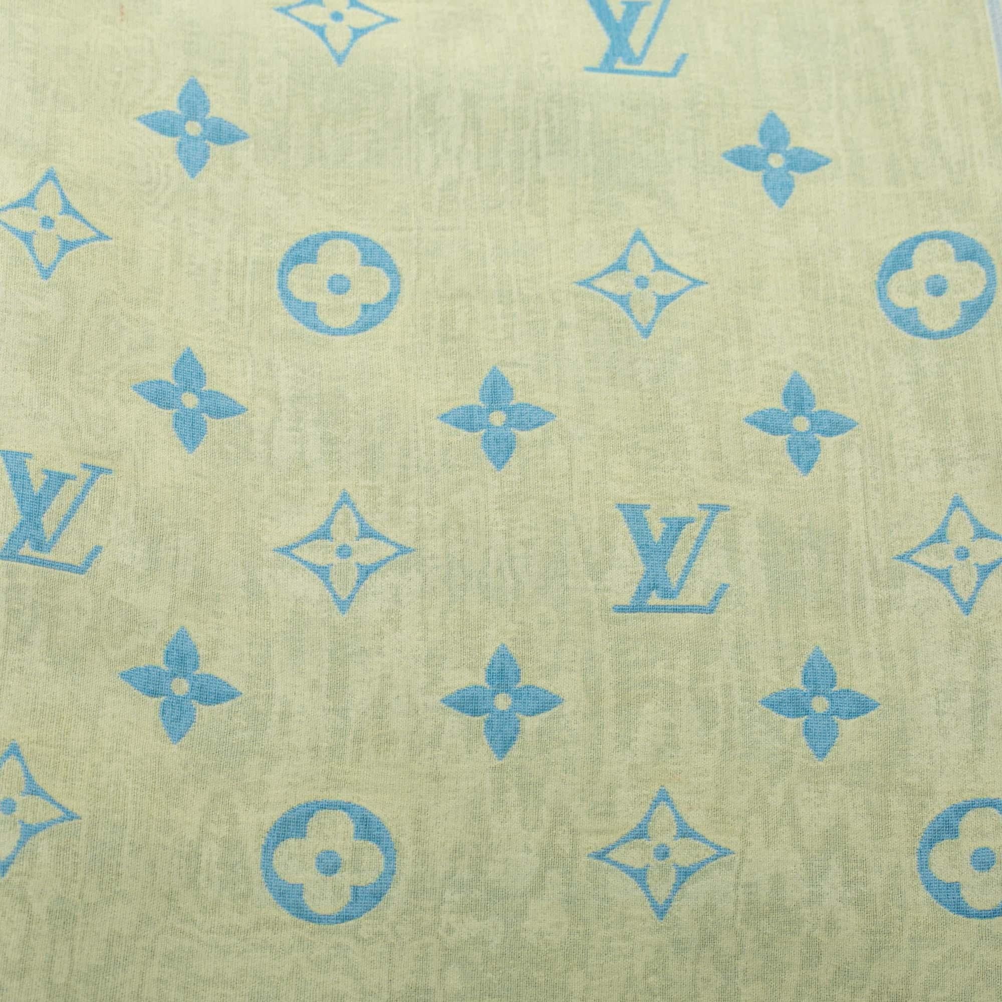 Louis Vuitton Blue & Yellow Monogrammed Silk Scarf 1