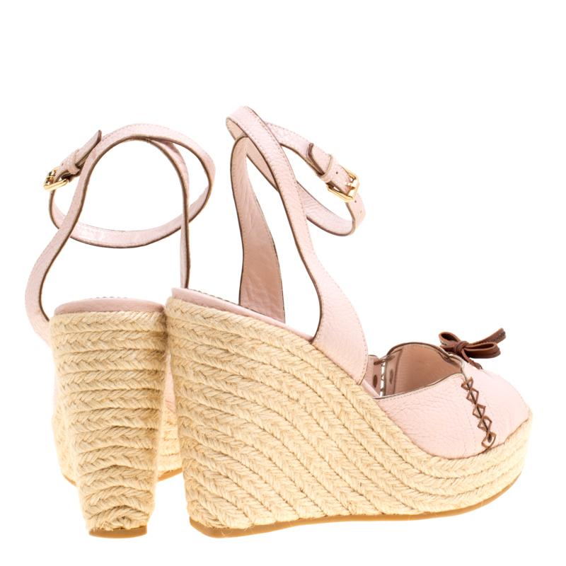 Beige Louis Vuitton Blush Pink Leather Manyara Ankle Strap Espadrilles Wedges Sandals 