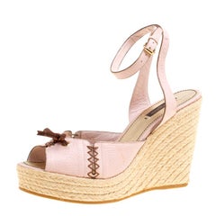 Louis Vuitton Blush Pink Leather Manyara Ankle Strap Espadrilles Wedges Sandals