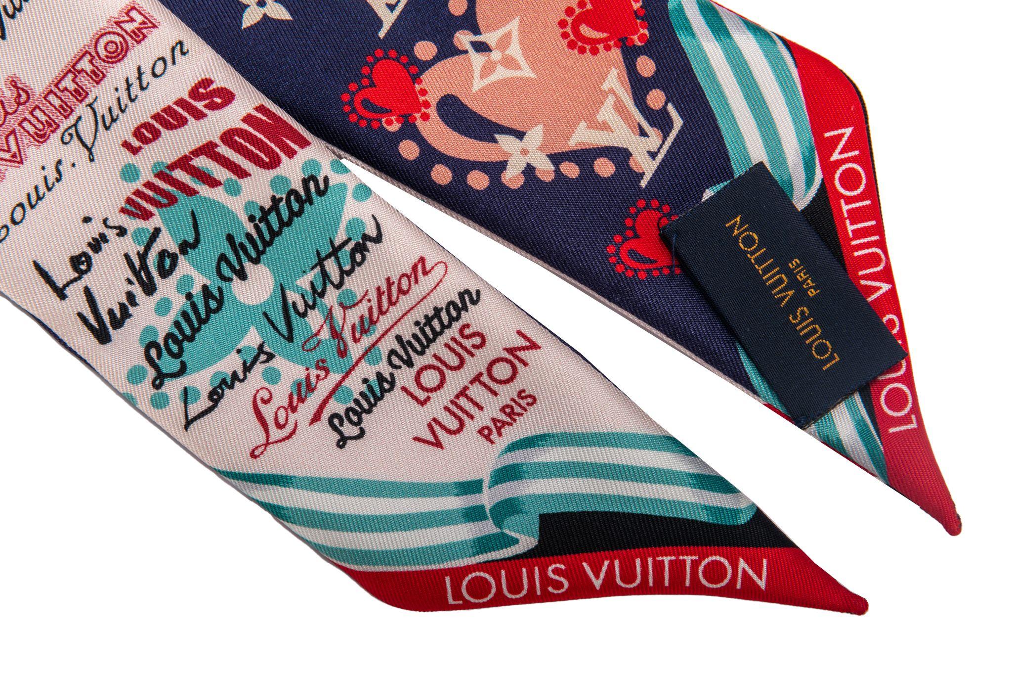 Louis Vuitton brand new in box blue and red hearts style design twilly. 100% silk.