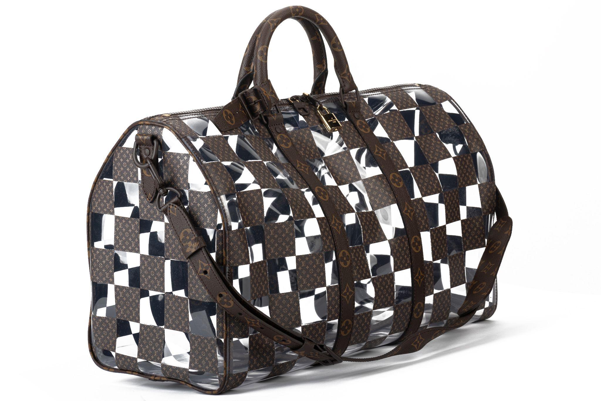 Louis Vuitton Fall Winter 2022 designed by Virgil Abloh, monogram chess keep all 50. Handle drop 4.5”. Shoulder strap drop 14”, adjustable. Comes with lock and 2 keys, name tag and additional bag holder. Original dust cover and box.