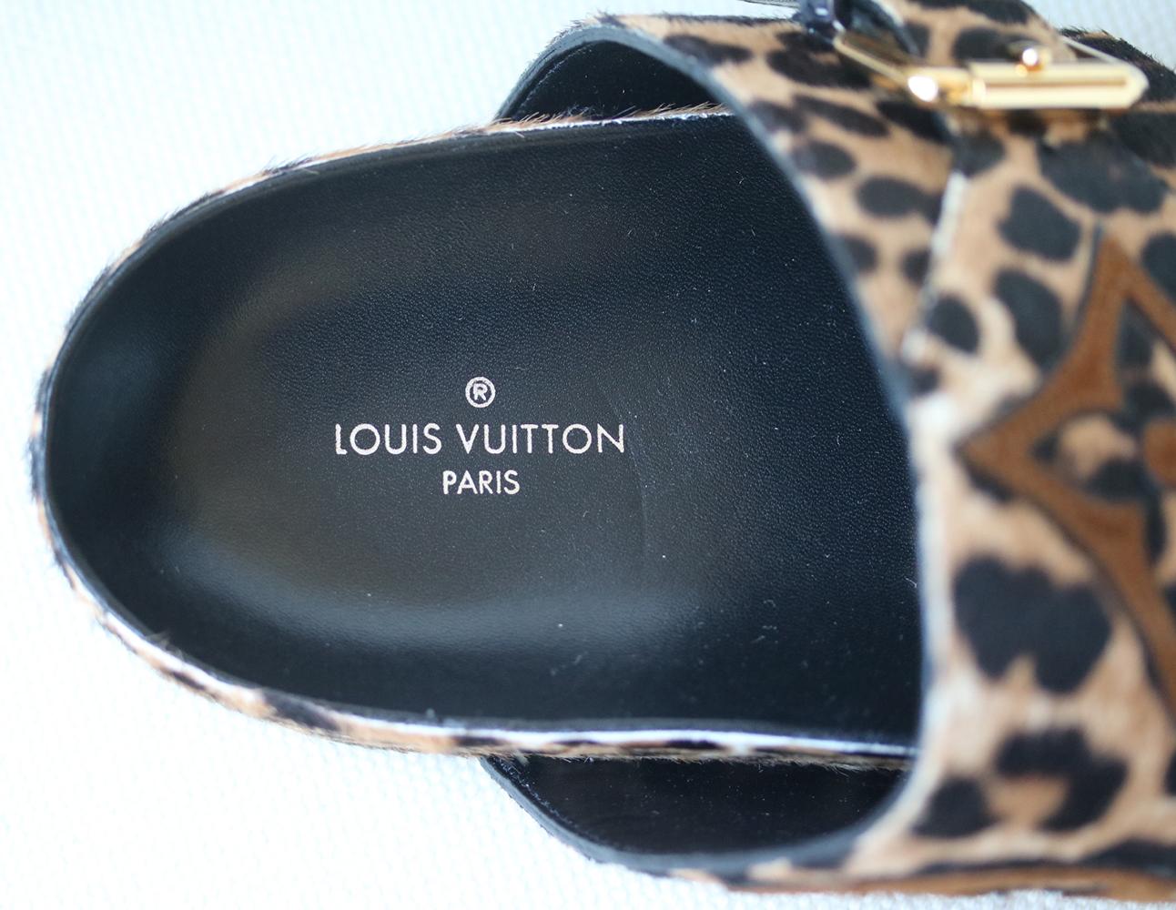 Women's Louis Vuitton Bom Dia Pony-Hair Leopard-Print Mules 