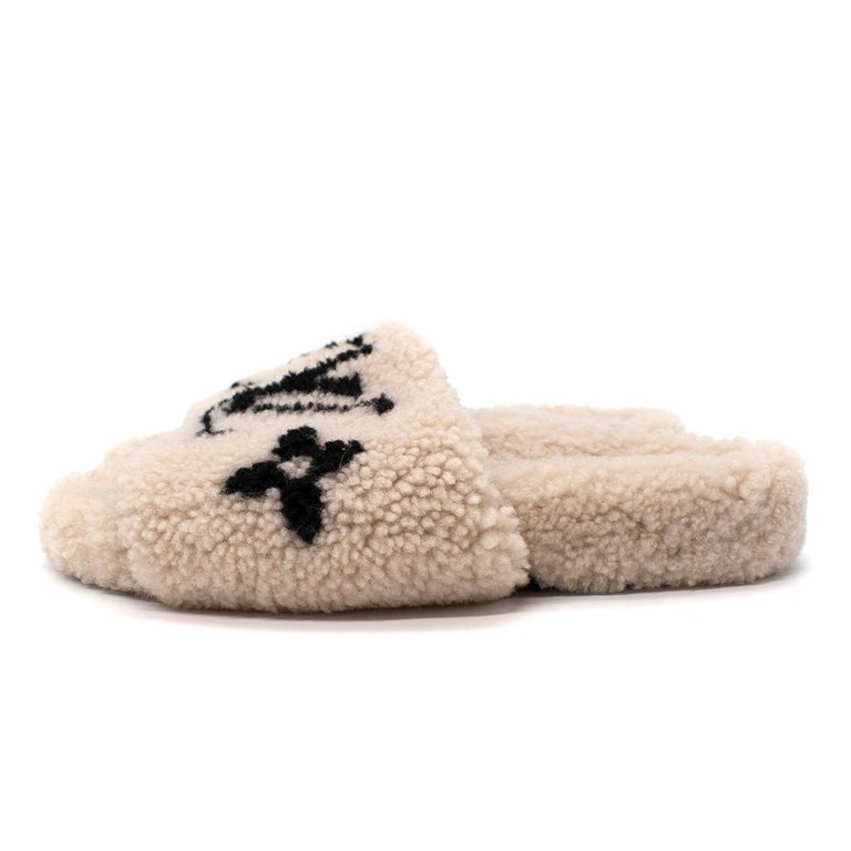 Louis Vuitton Bom Dia Shearling Beige Flat Mules - Sold Out/Rare