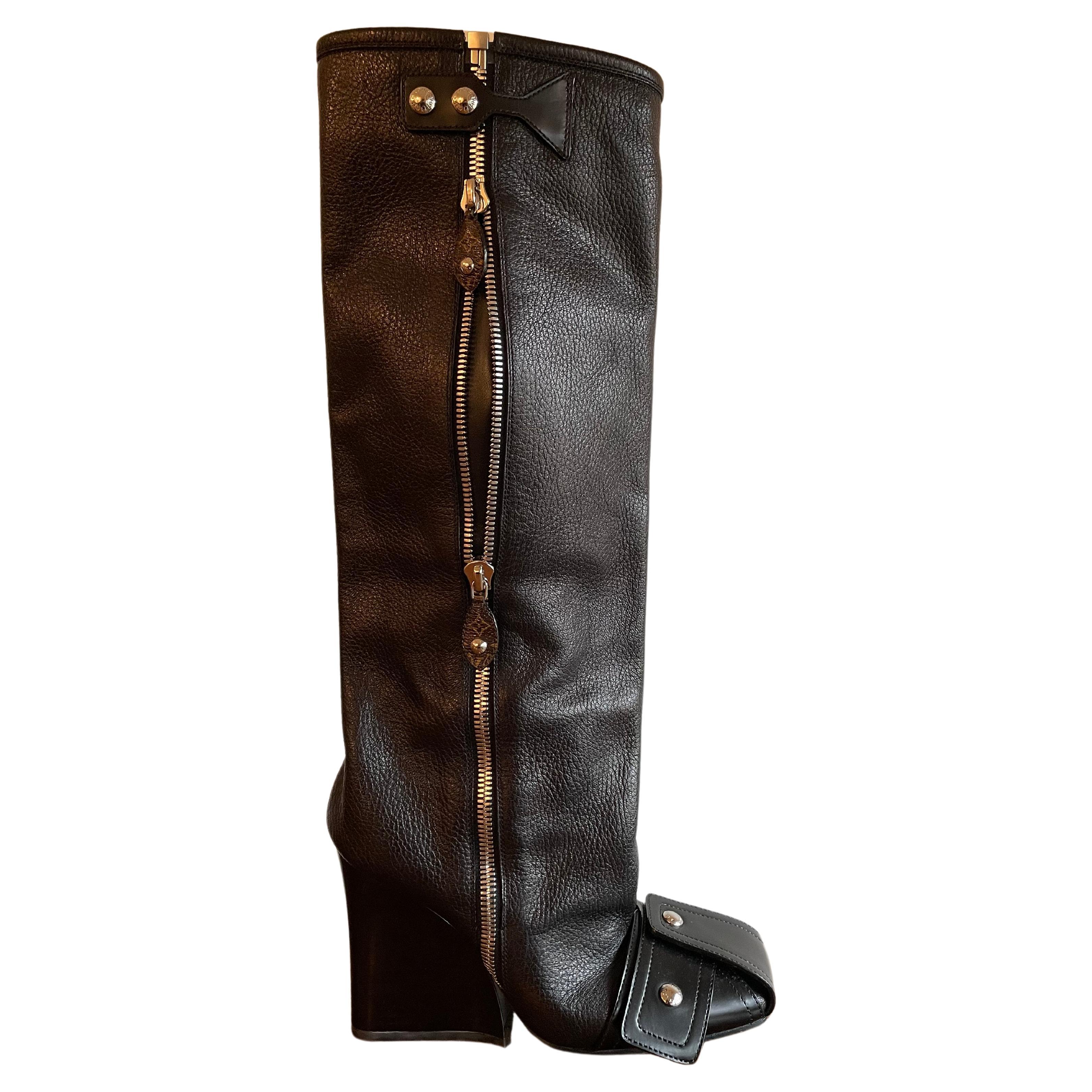 LOUIS VUITTON Calfskin Monogram Patti Wedge Tall Boots 36 Black |  FASHIONPHILE