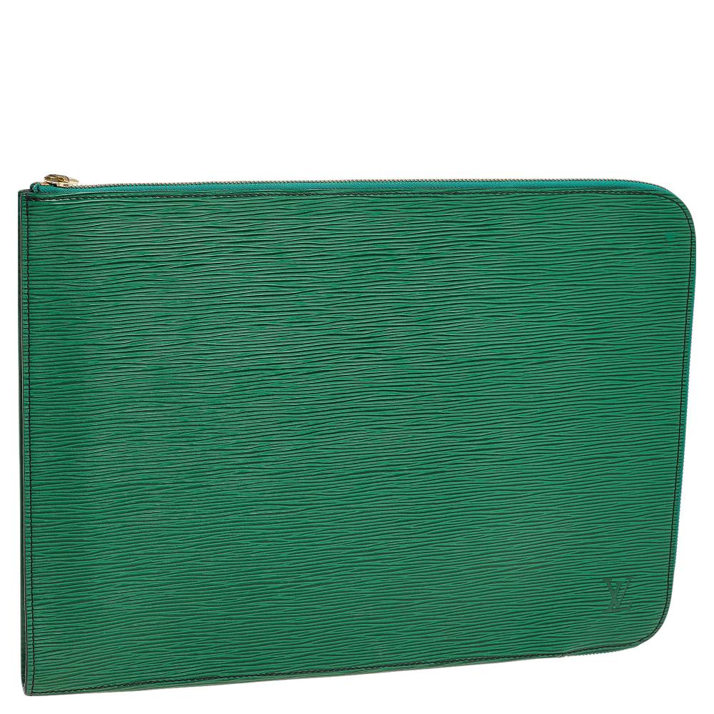Women's Louis Vuitton Borneo Green Epi Leather Poche Documents Portfolio Case