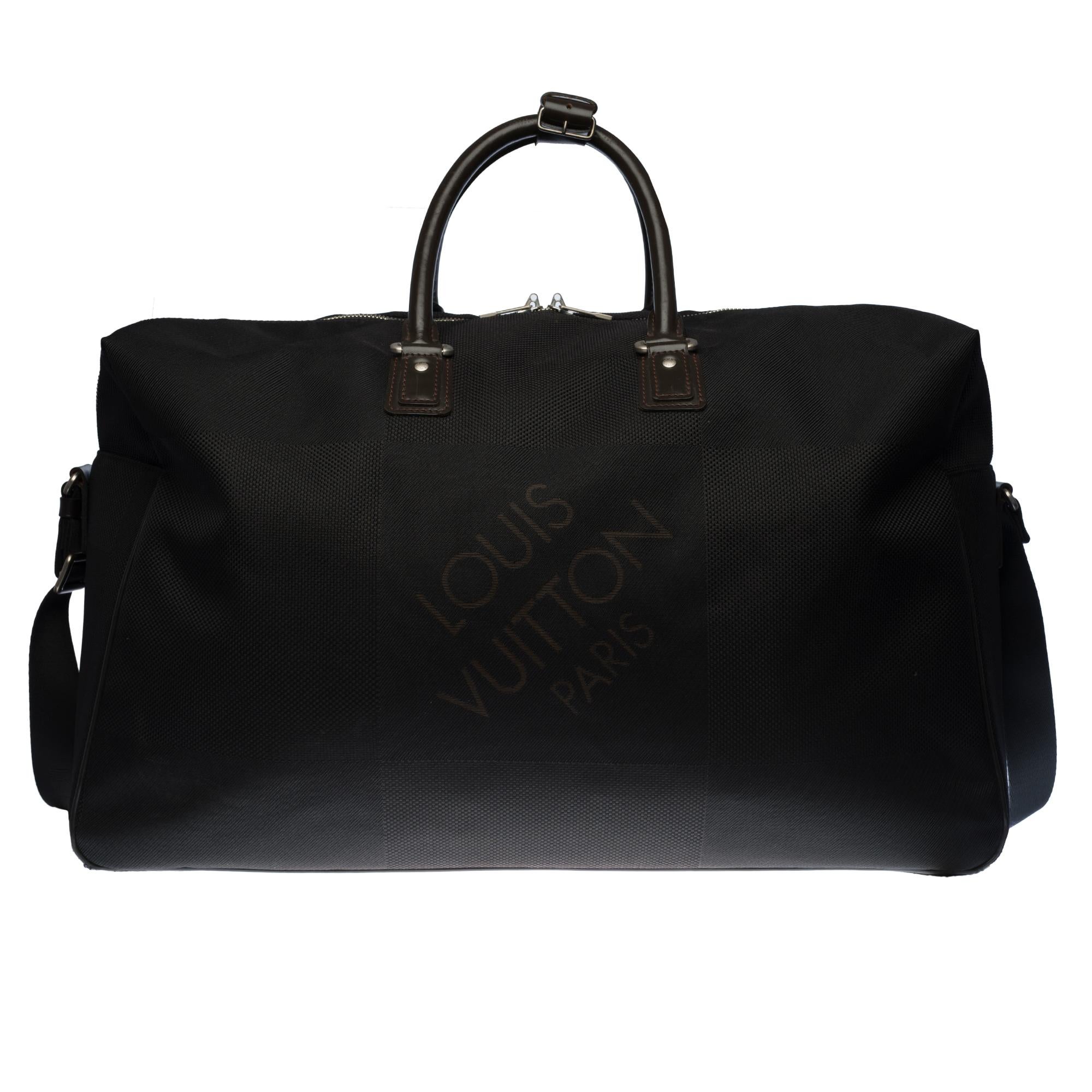 Black Louis Vuitton Boston 55  Travel bag strap in black canvas and silver hardware