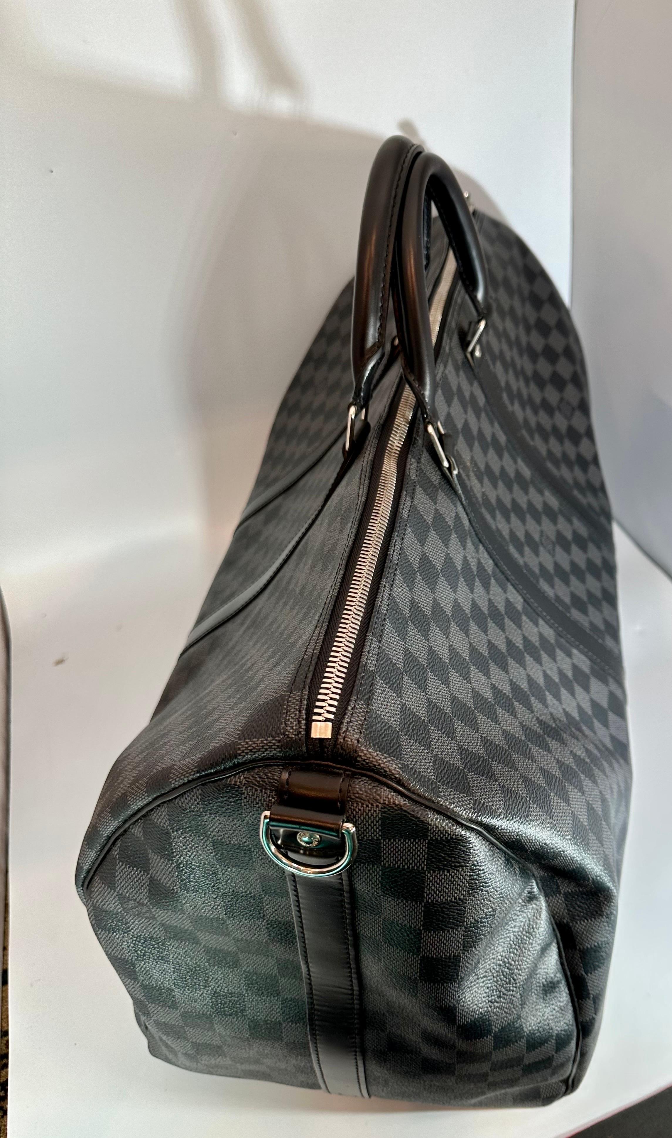 Louis Vuitton Boston Bag Keepall Bandouliere 55 Damier Graphite MB 2150 France For Sale 8
