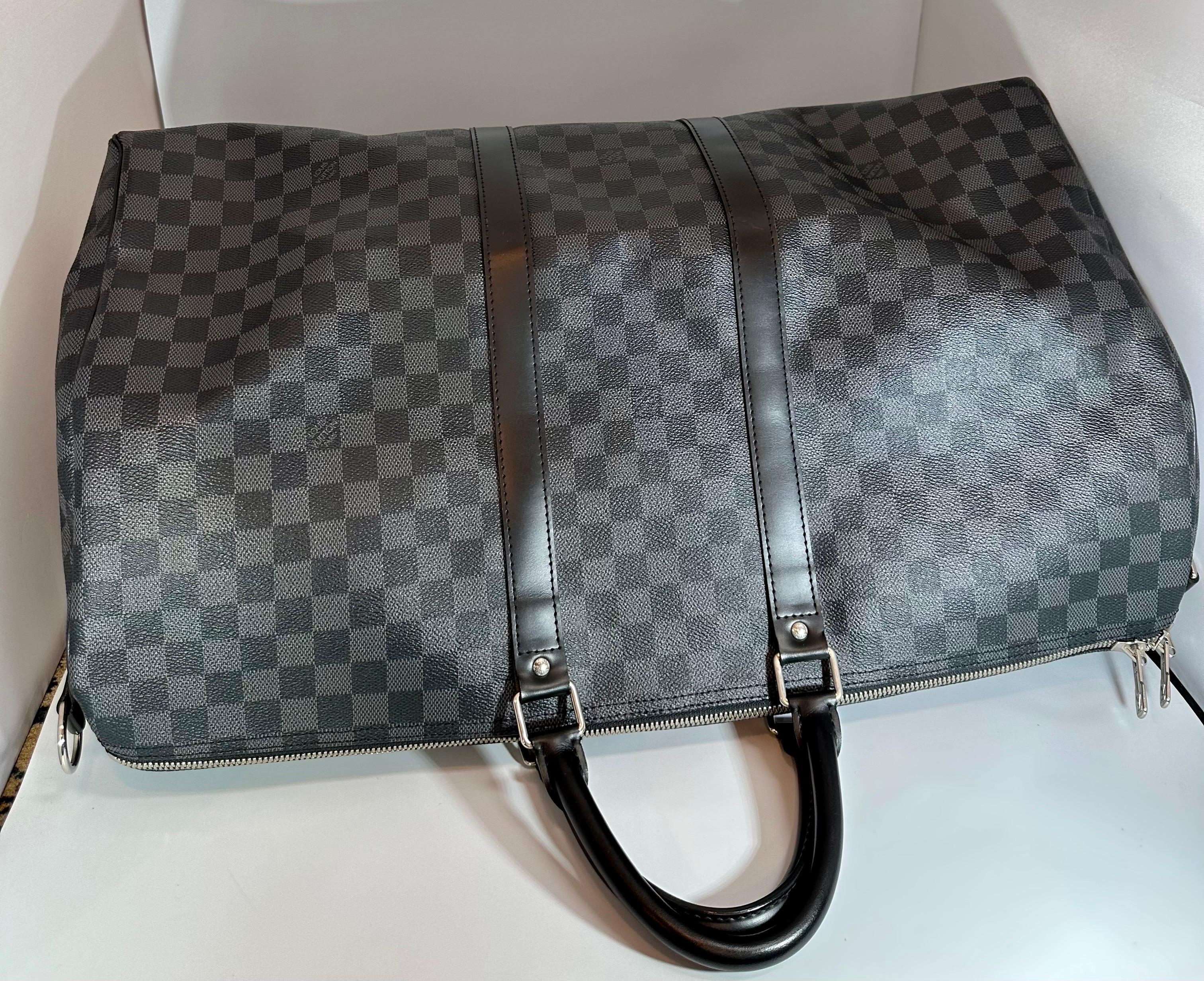Louis Vuitton Boston Bag Keepall Bandouliere 55 Damier Graphite MB 2150 France For Sale 11