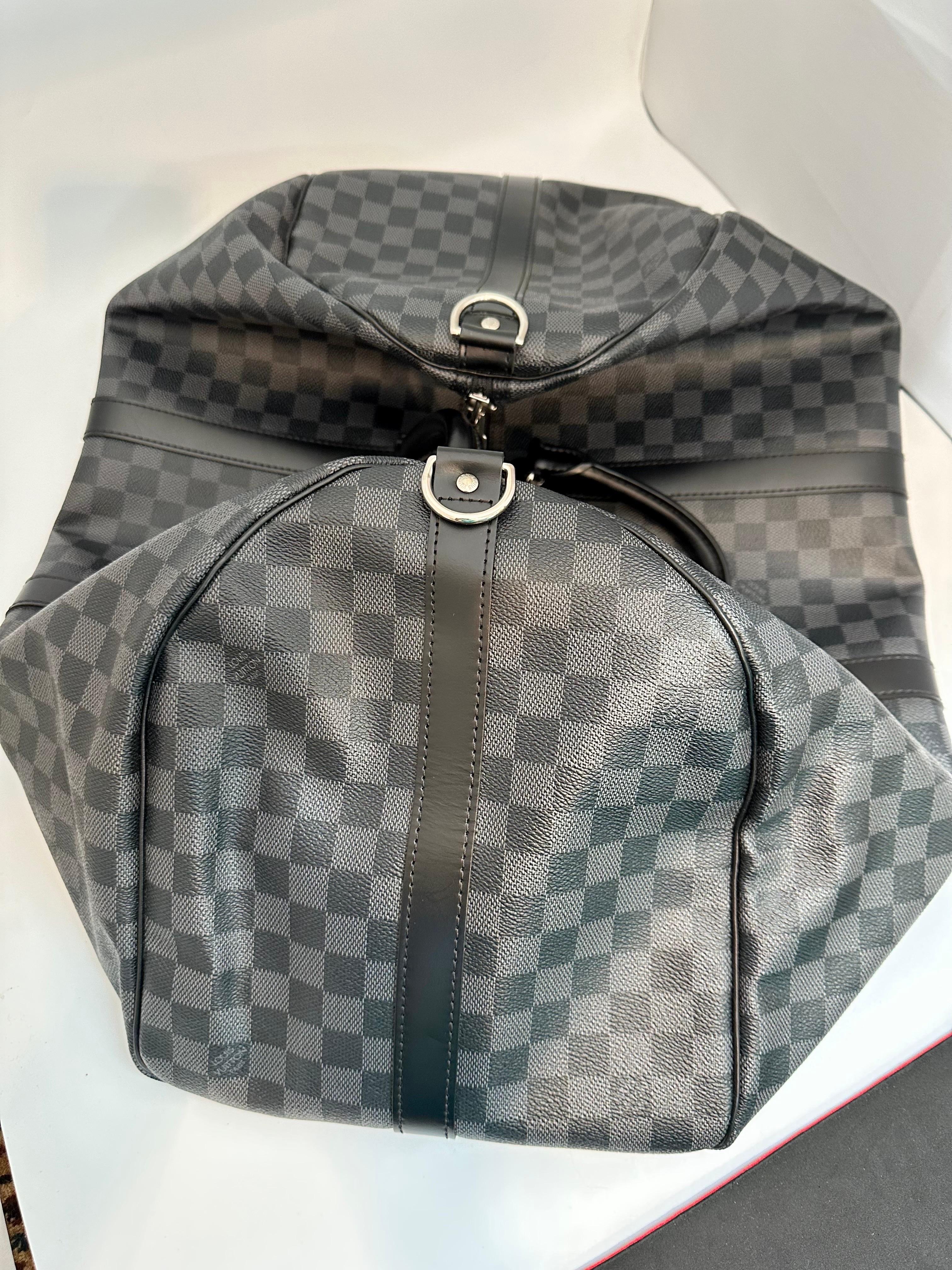 Louis Vuitton Boston Bag Keepall Bandouliere 55 Damier Graphite MB 2150 France For Sale 15